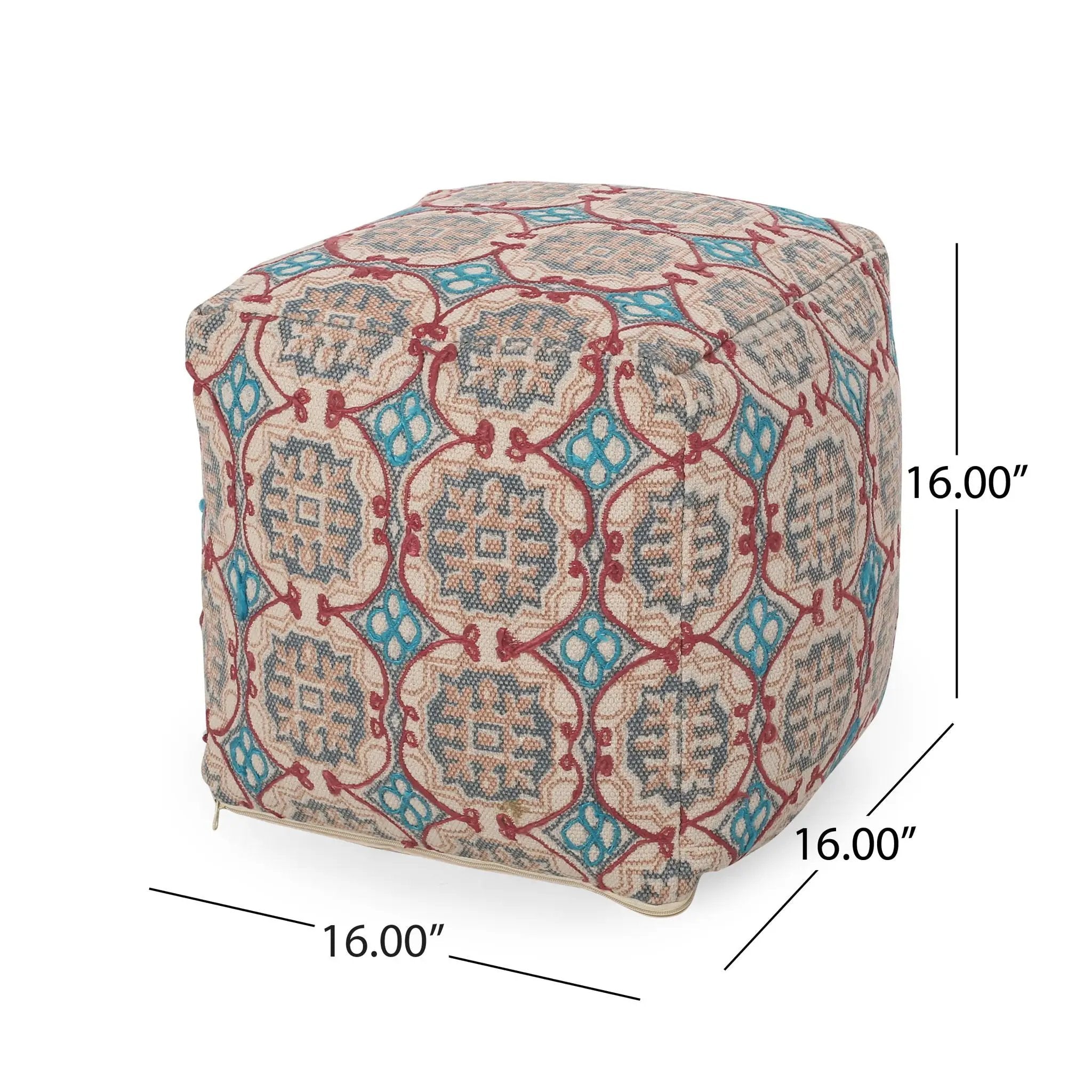 Amelia - Handcrafted Fabric Pouf, Rustic Elegance - Multicolored by HouseOfZazla