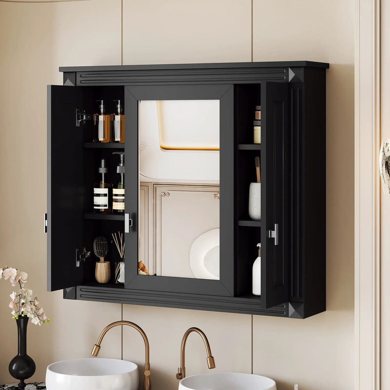 Wall Mounted Bathroom Cabinet With Mirror And 5 Shelves, Rectangular Design by Unique Piece Furniture