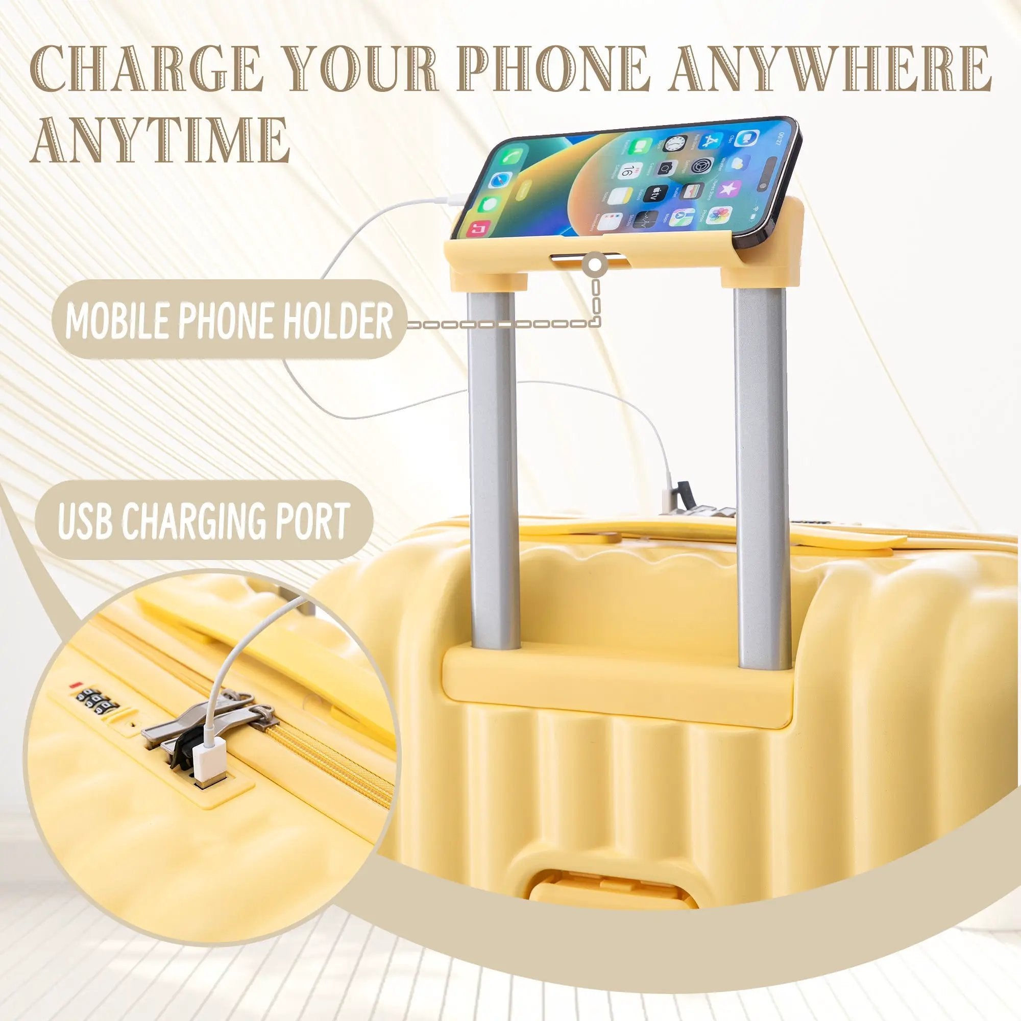 3-Piece ABS Spinner Wheel Luggage Set in Yellow by HouseOfZazla