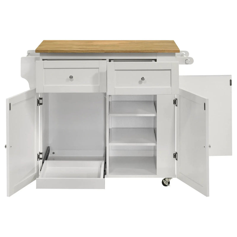 Jalen 3-door Mobile Kitchen Cart Natural Brown and White by Unique Piece Furniture