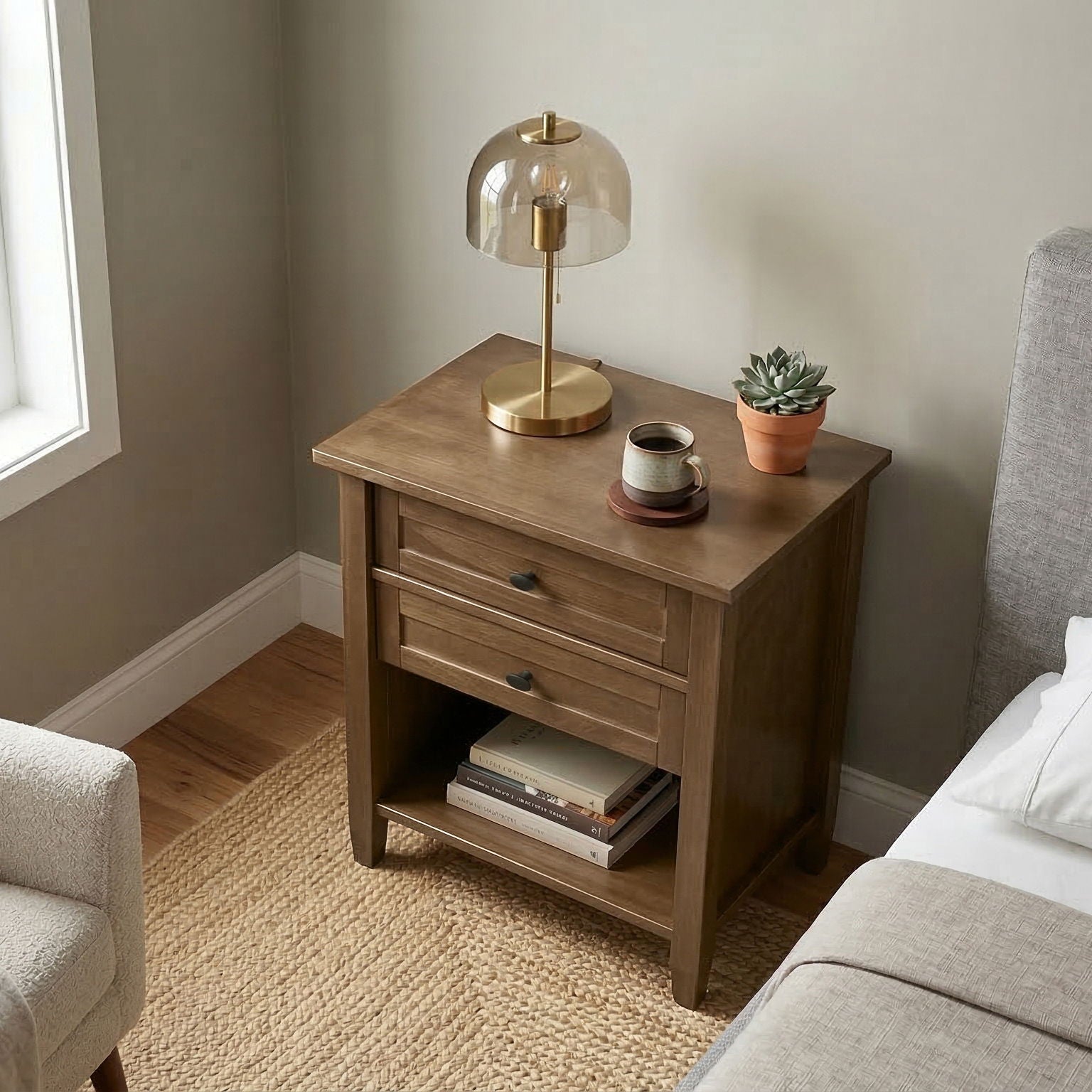 Warm Shaker - Bedside Table With 2 Drawers - Brown by HouseOfZazla