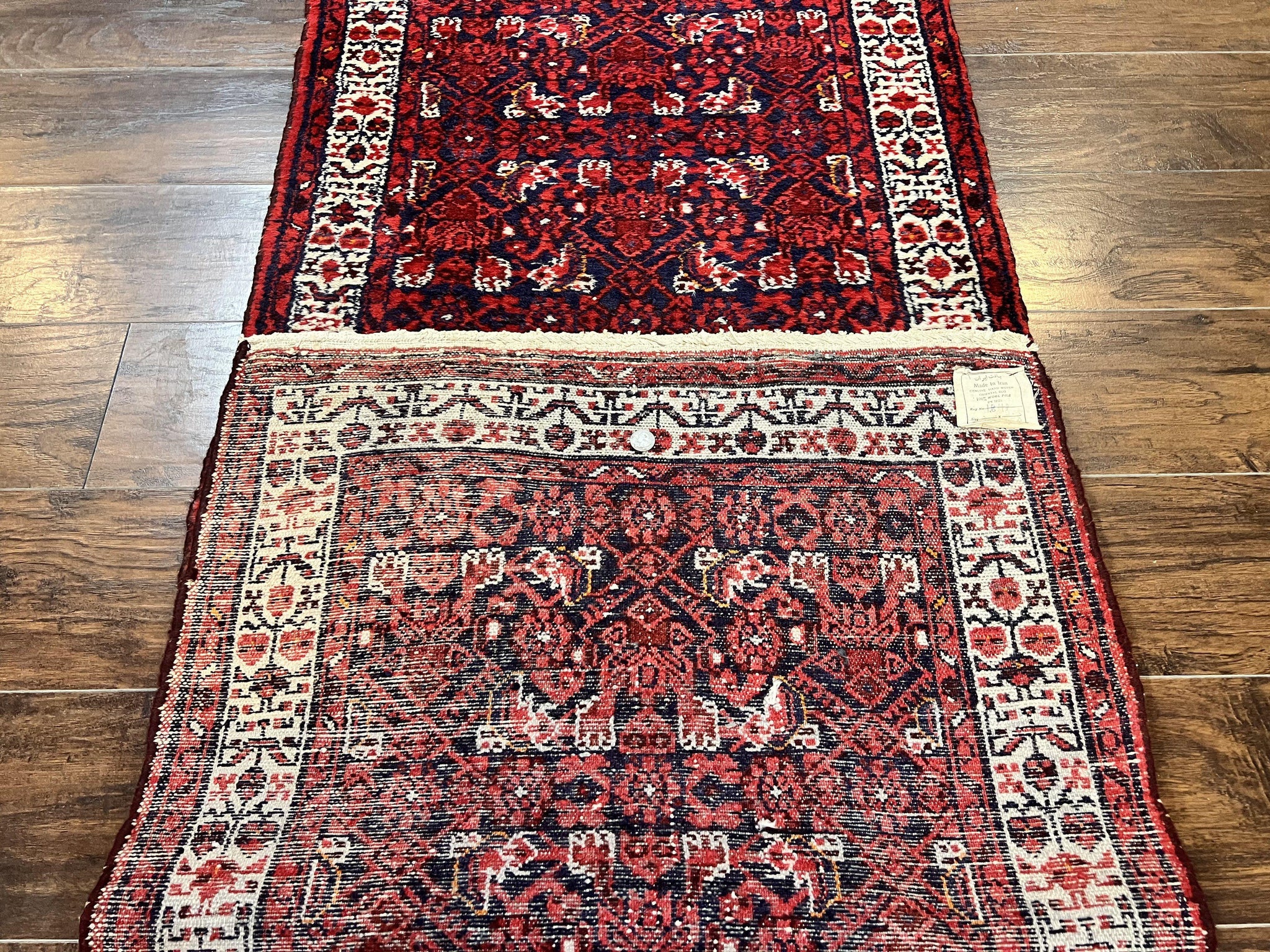 Persian Tribal Runner 3 x 9, Hamadan Dargazin Rug, Dark Blue and Red Wool Hand Knotted Hallway Rug, Vintage Antique Oriental Runner, 9ft Long Runner, Herati by Jewel Rugs