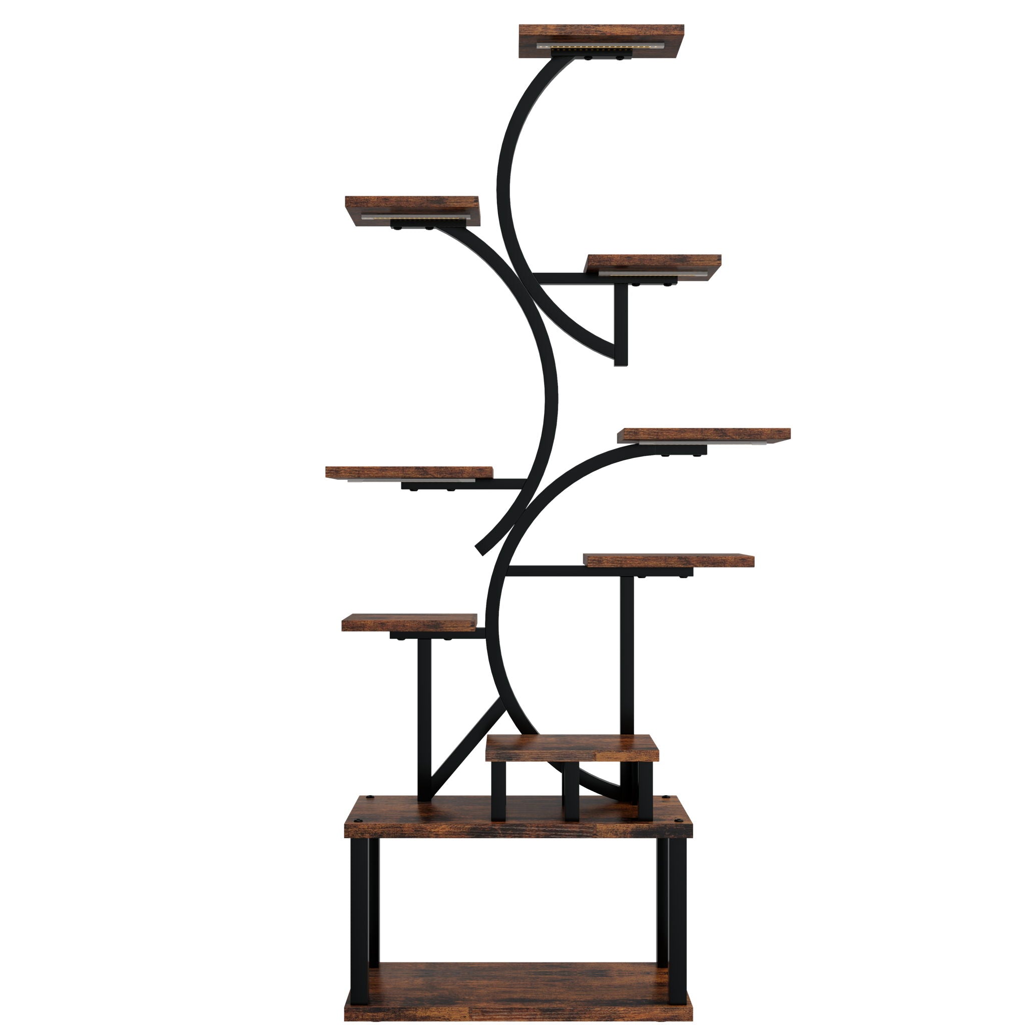 S - Shaped, 10 Tier Plant Stand With 5 Grow Lights - Deep Rustic Brown by HouseOfZazla