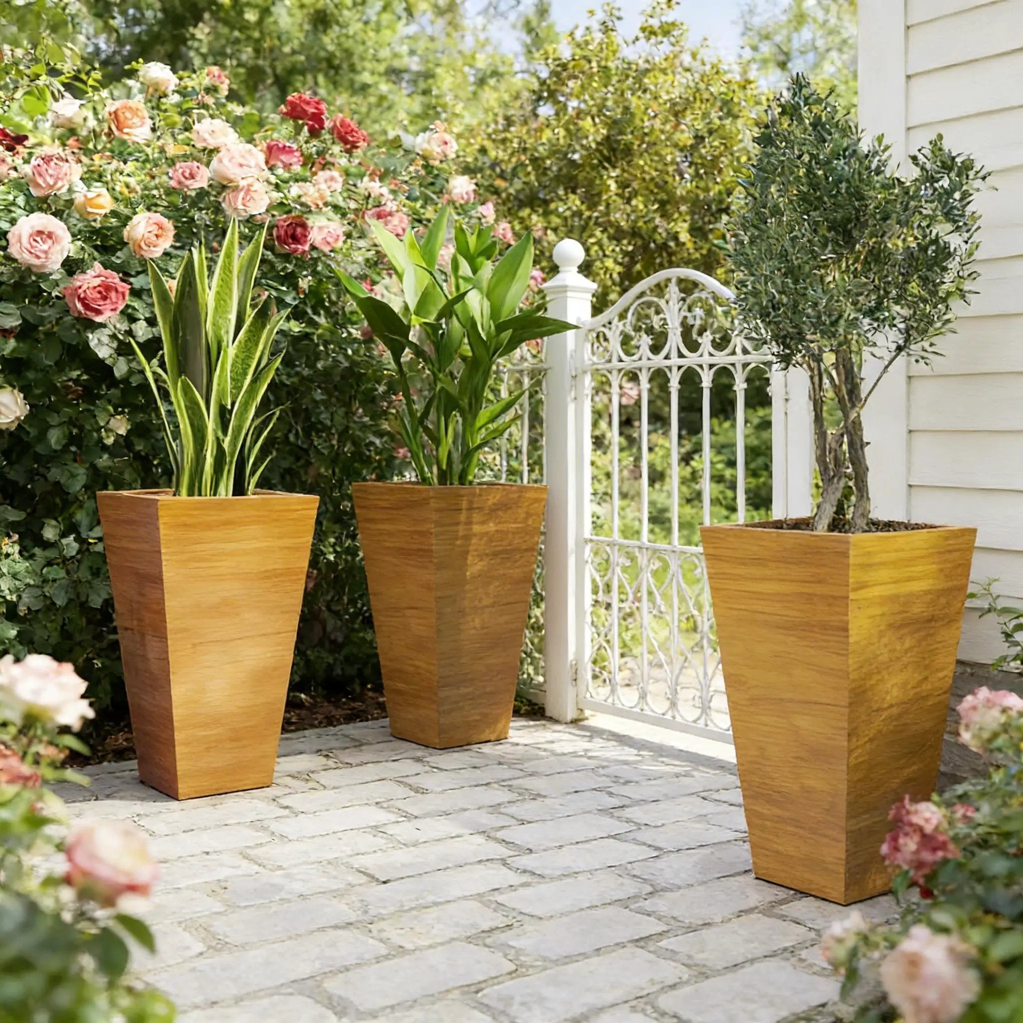 Classic Set of 3 Tall Outdoor Planters by HouseOfZazla