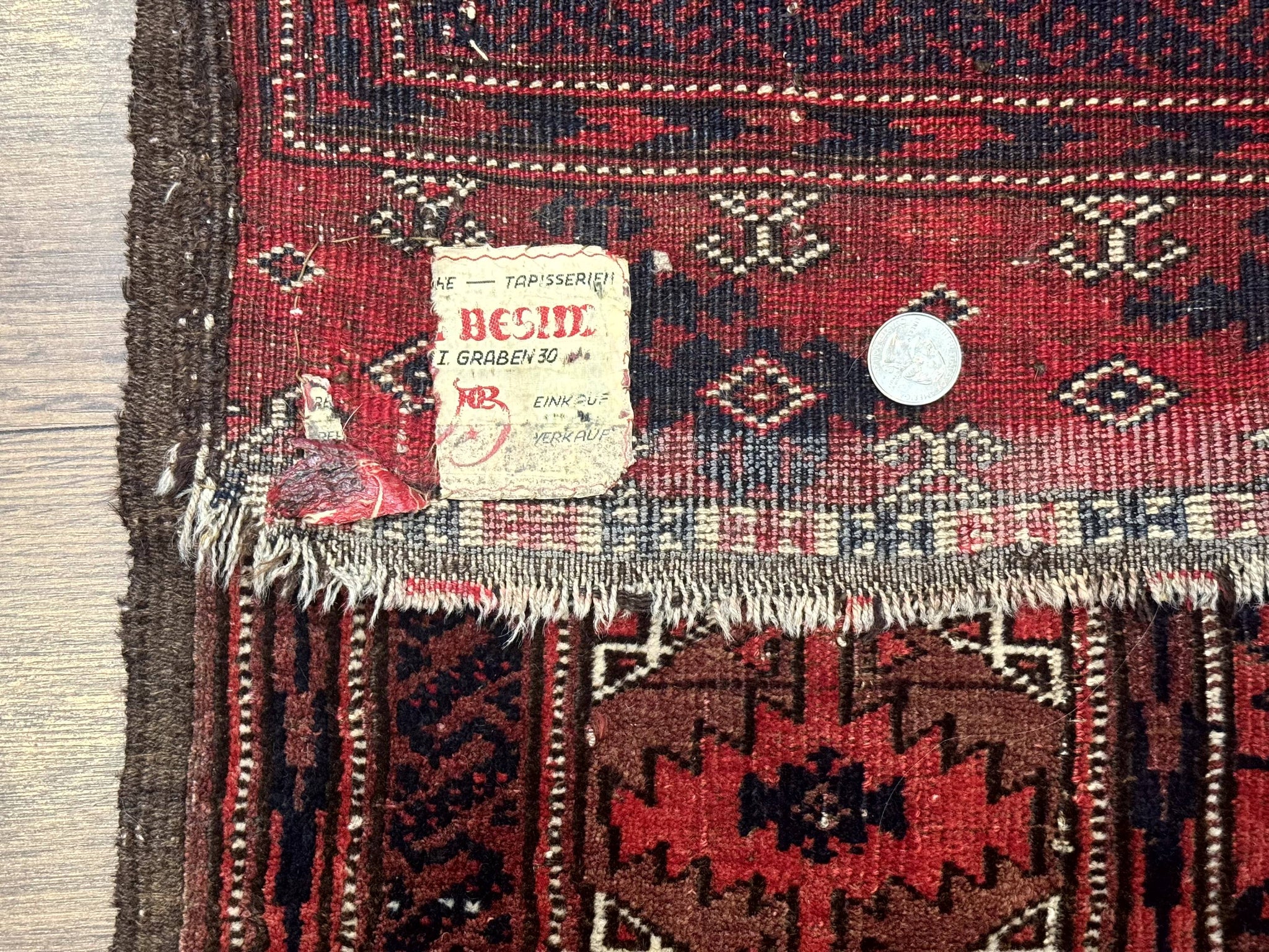 Antique Turkoman Rug 3.7 x 6.7, Red, Wool Runner Rug by Jewel Rugs