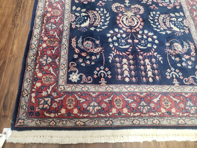 Dark Blue Indo Persian Rug 4x6, Medium Size Hand Knotted Oriental Carpet, Traditional Floral Indian Rug, Blue and Red Entryway Rug, Wool Rug by Jewel Rugs