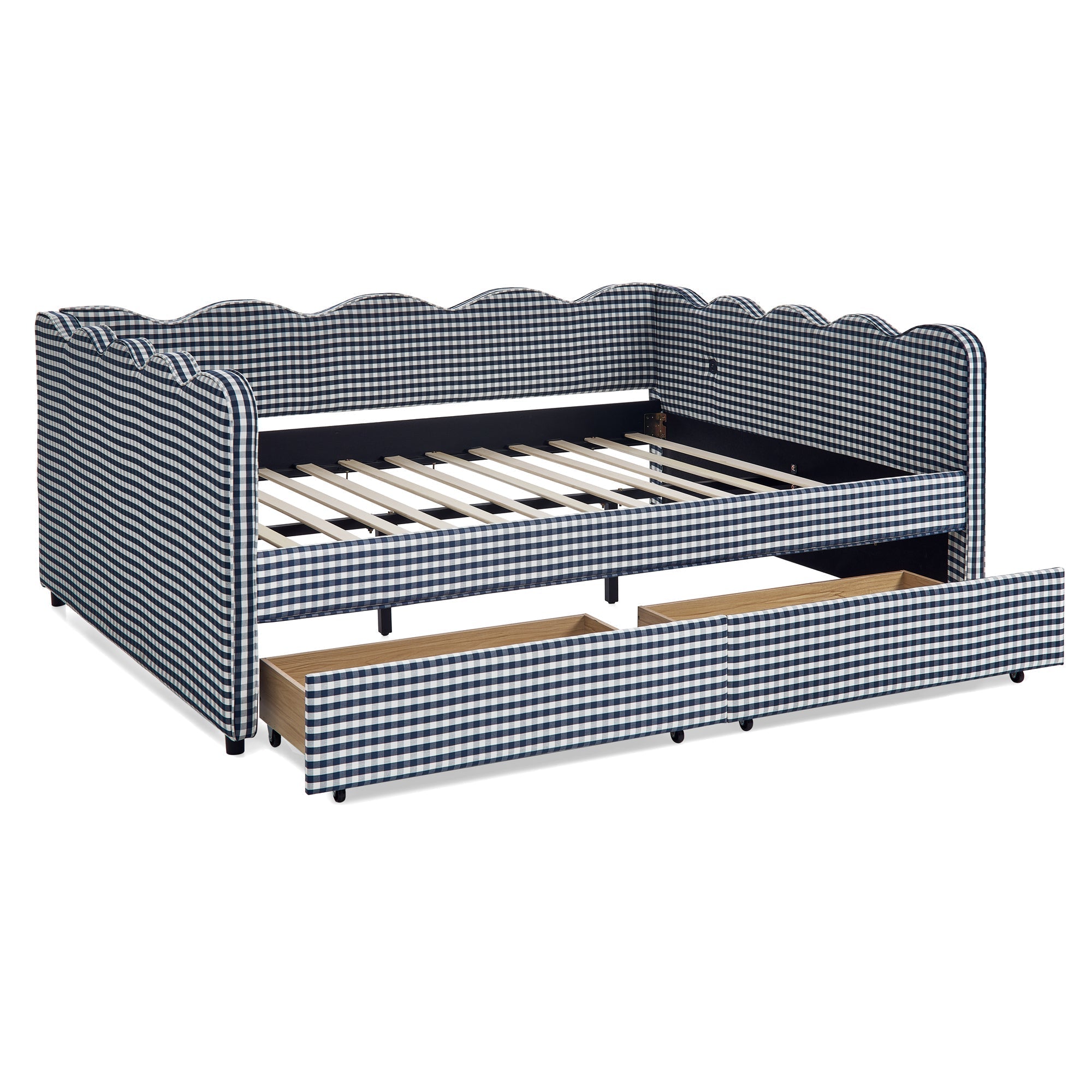 Queen Size Cozy Gingham Daybed with Two Storage Drawers and USB Port by HouseOfZazla