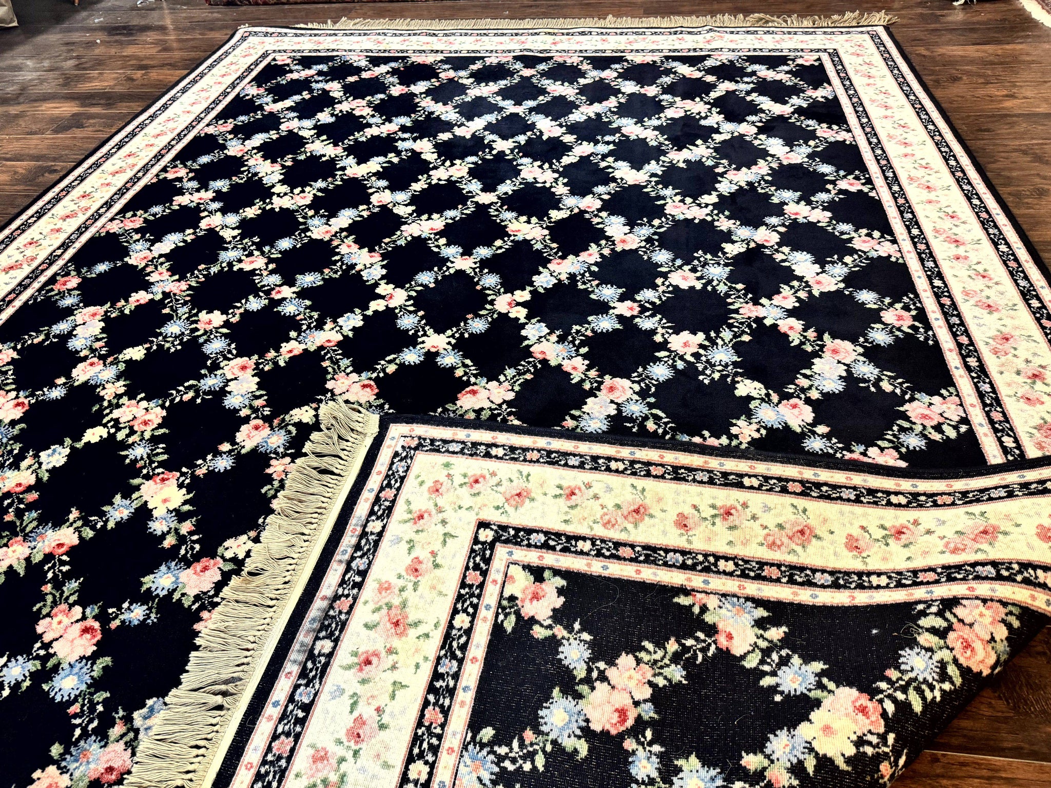 Karastan Rug 8.8 x 12, Garden of Eden #509/1270, Ebony Trellis, Vintage Discontinued Wool Pile Karastan Carpet by Jewel Rugs