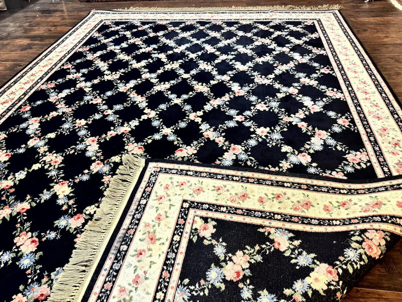 Karastan Rug 8.8 x 12, Garden of Eden #509/1270, Ebony Trellis, Vintage Discontinued Wool Pile Karastan Carpet by Jewel Rugs