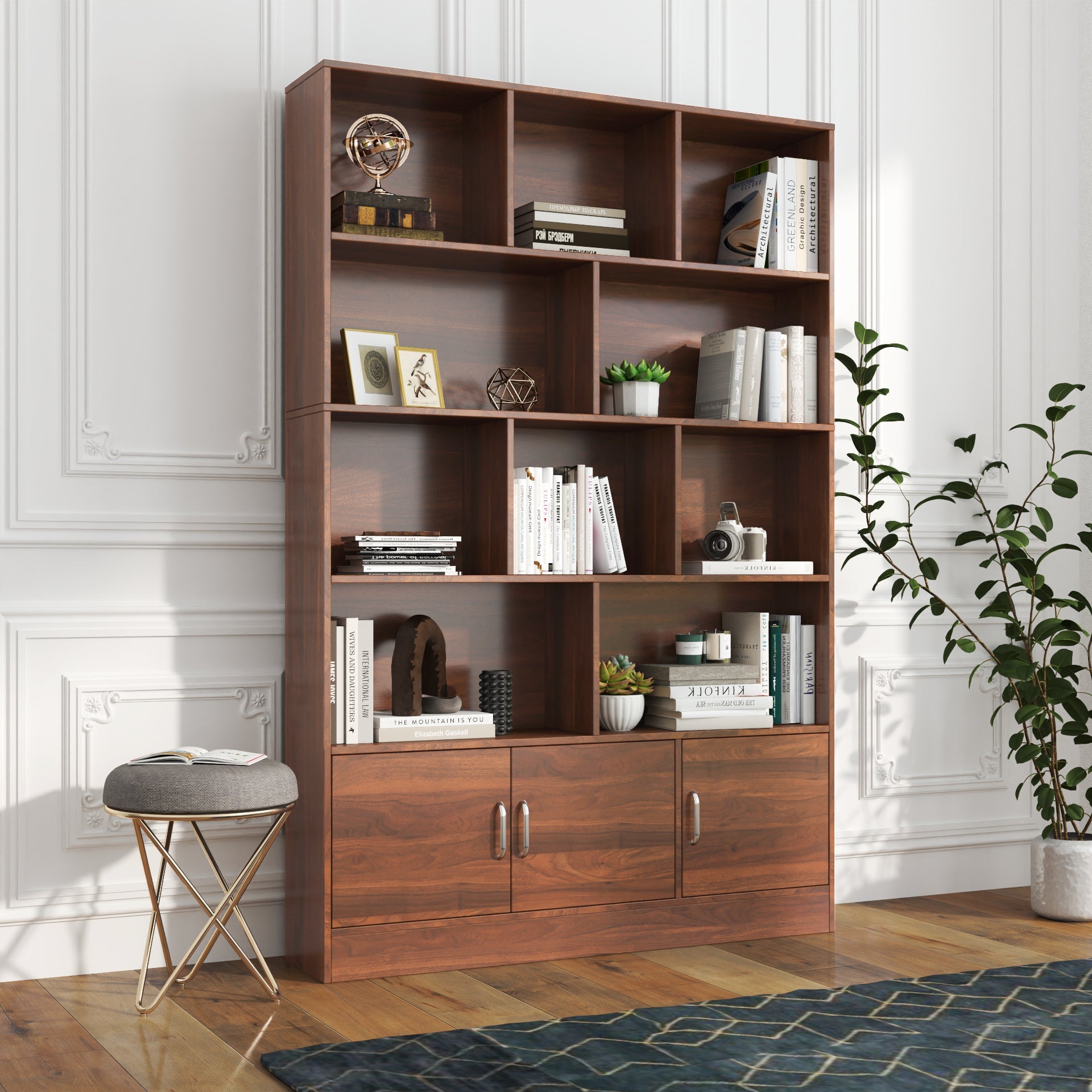 70.87" Tall Bookshelf with 10 Cubes and 3 Doors by HouseOfZazla