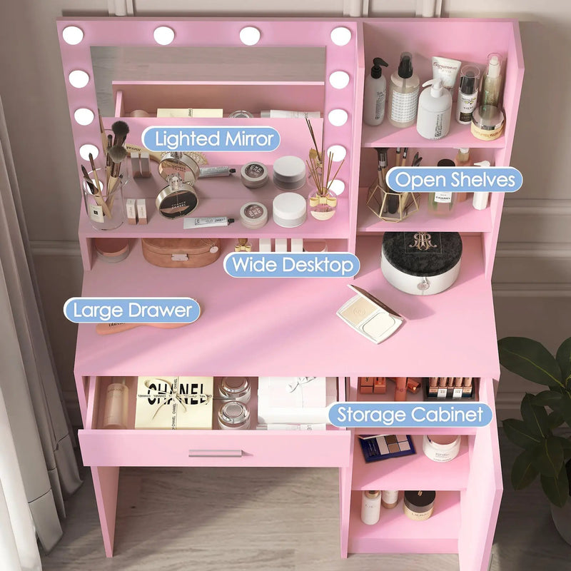 Pink Vanity Desk with Mirror & Light by HouseOfZazla