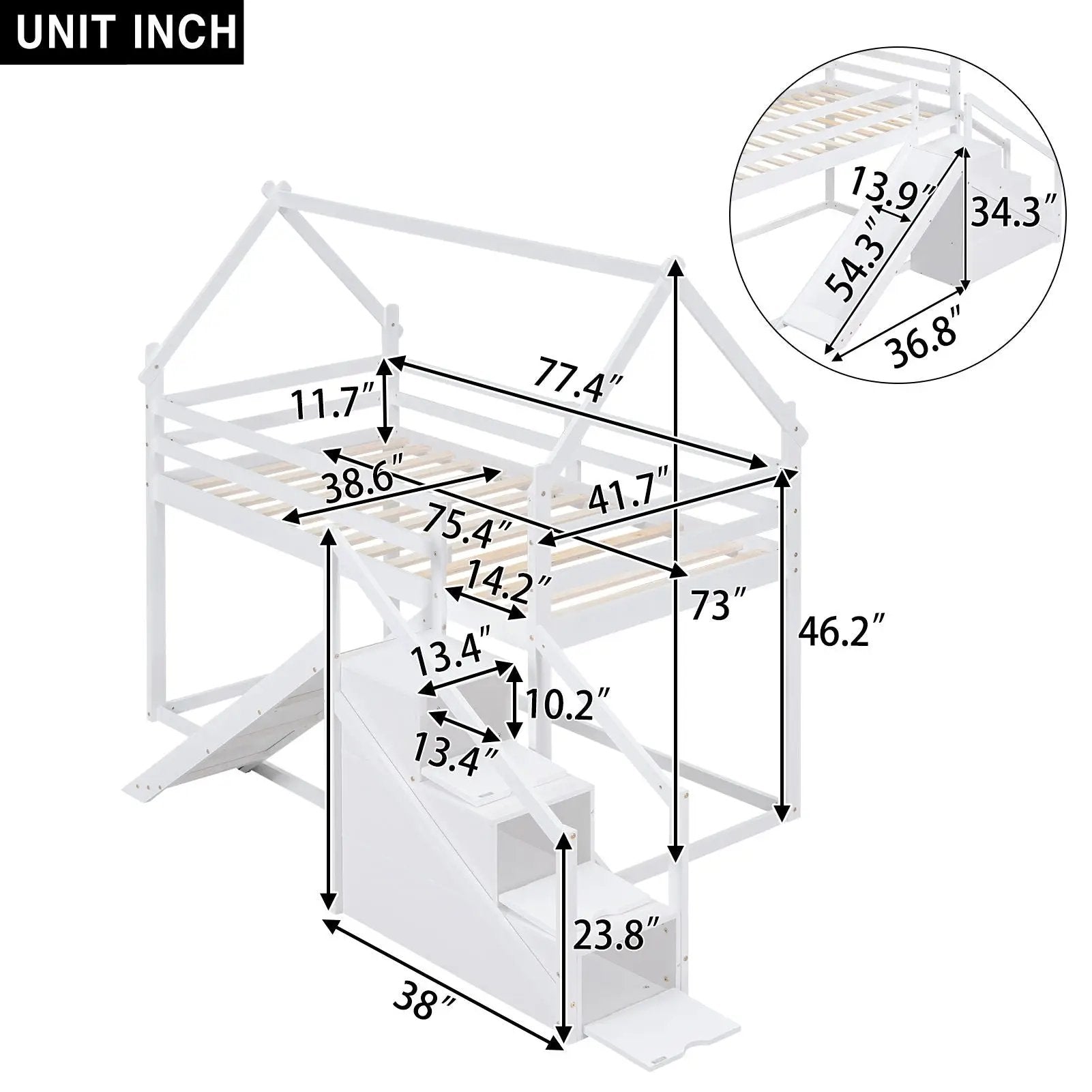 Twin Over Twin House Loft Or Bunk Bed With Slide And Staircase by HouseOfZazla