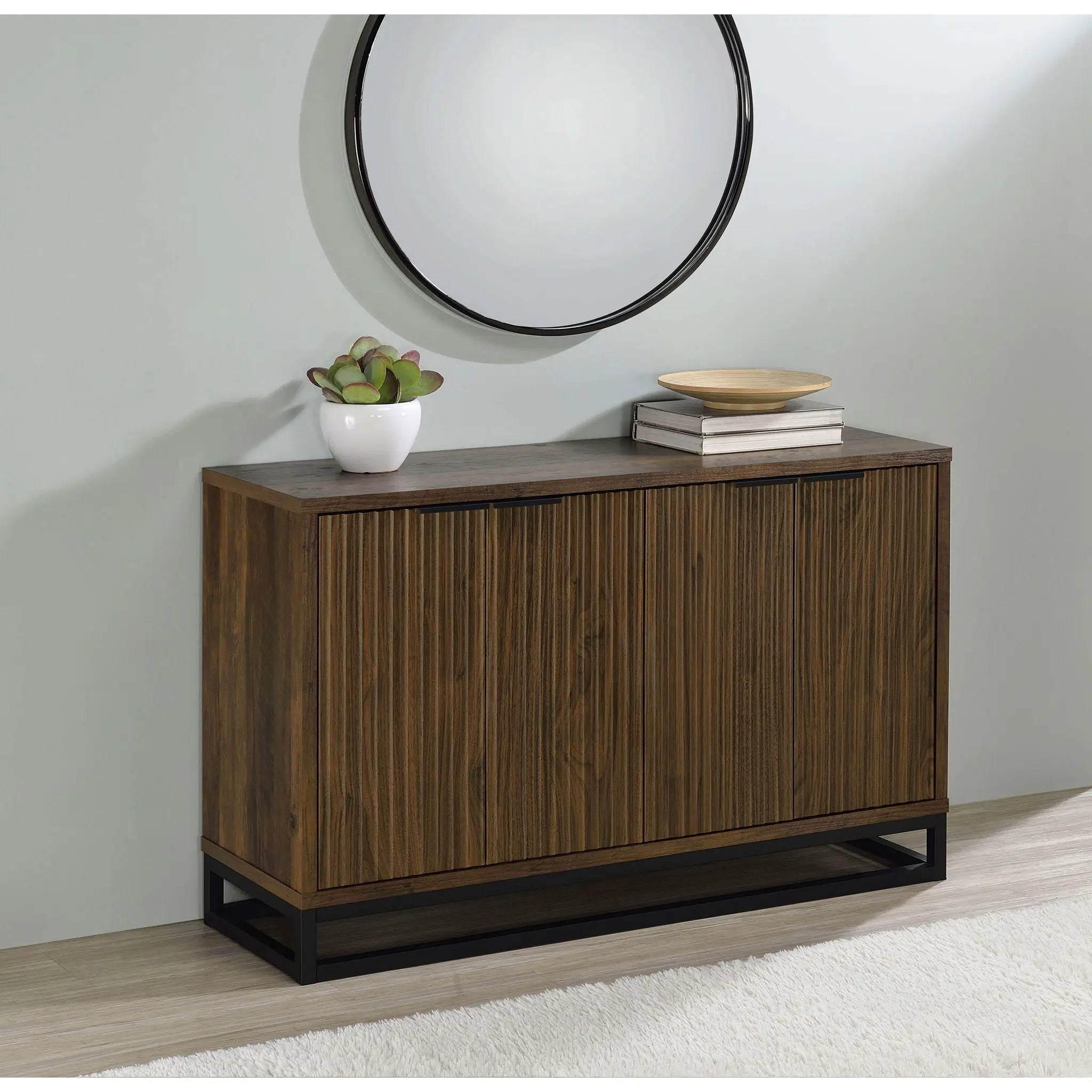 Thurston - 4 Door Accent Cabinet Carved Doors - Dark Brown