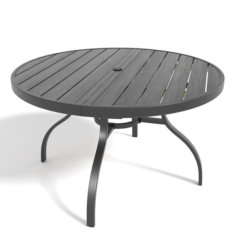 Round Faux Wood Slat Patio Table 47" with Umbrella Hole by HouseOfZazla