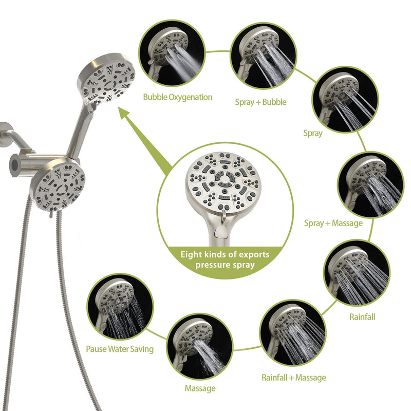 Multi Function Dual Shower Head 4.7" Rain Showerhead & 8 Function Hand Shower System - Brushed Nickel by HouseOfZazla