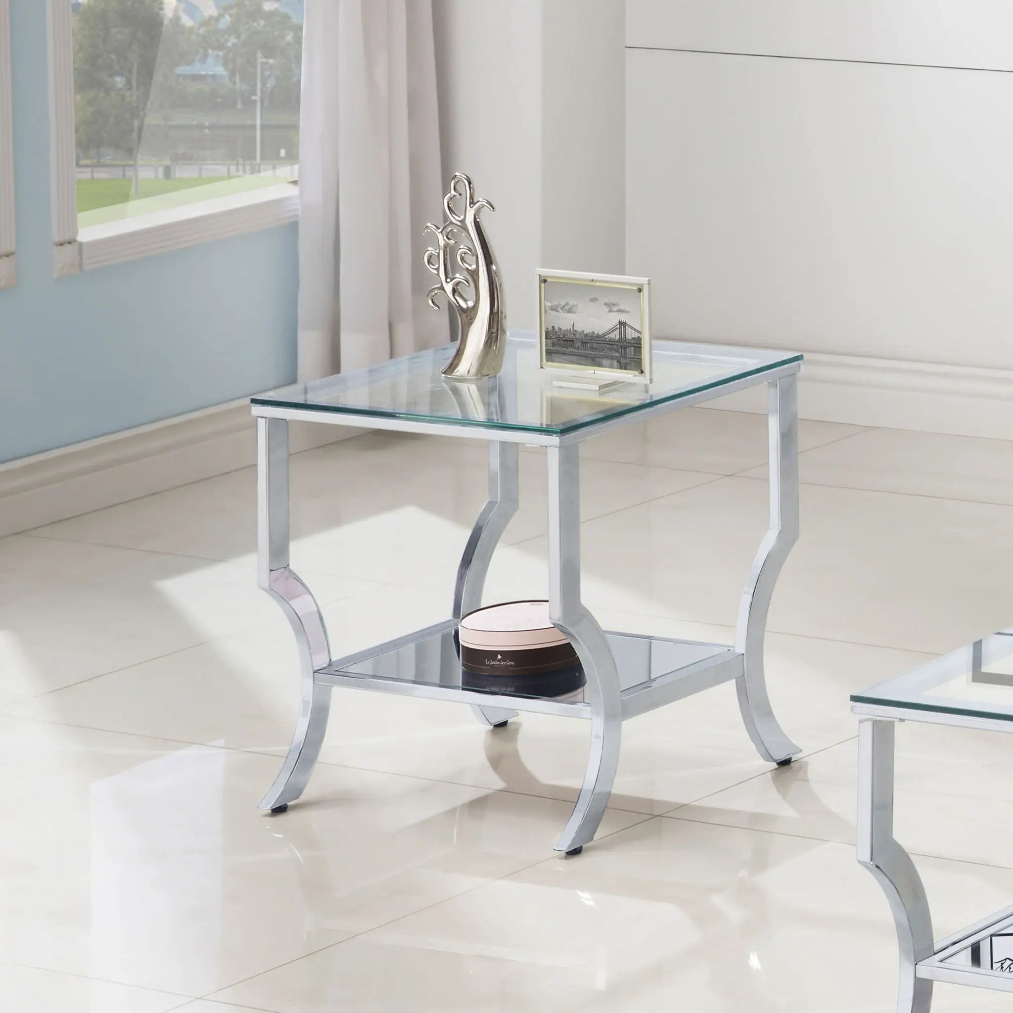 Porch & Den - Square Top End Table Elegance Glass - Chrome by HouseOfZazla