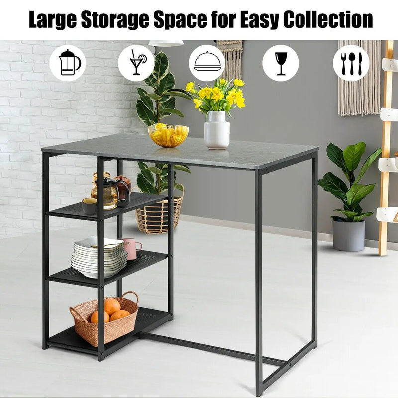 3 pcs Dining Set with Faux Marble Top Table and 2 Stools-Black by DirectDeals
