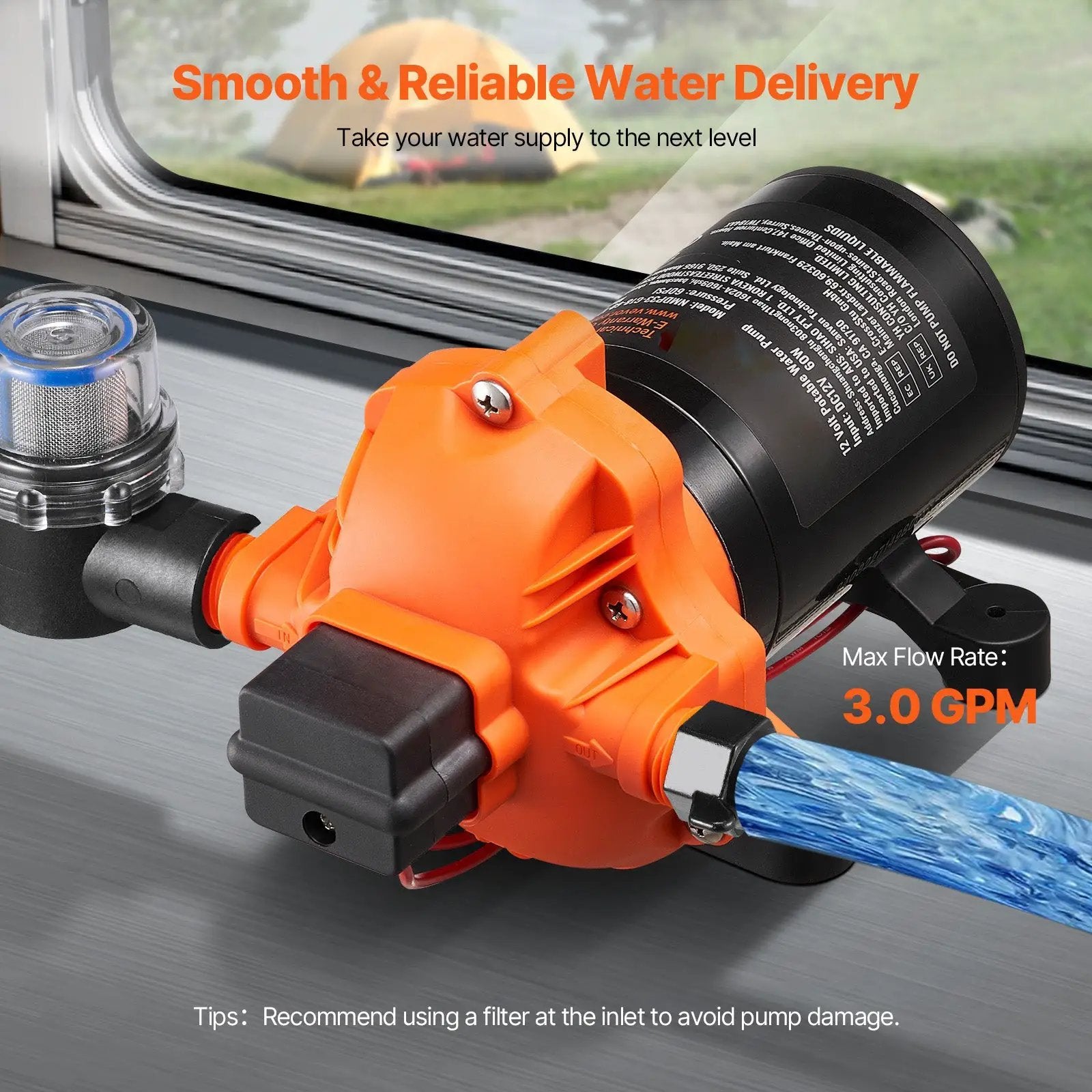 12V Diaphragm Water Pump, 3 GPM (11.36 L/min) by HouseOfZazla