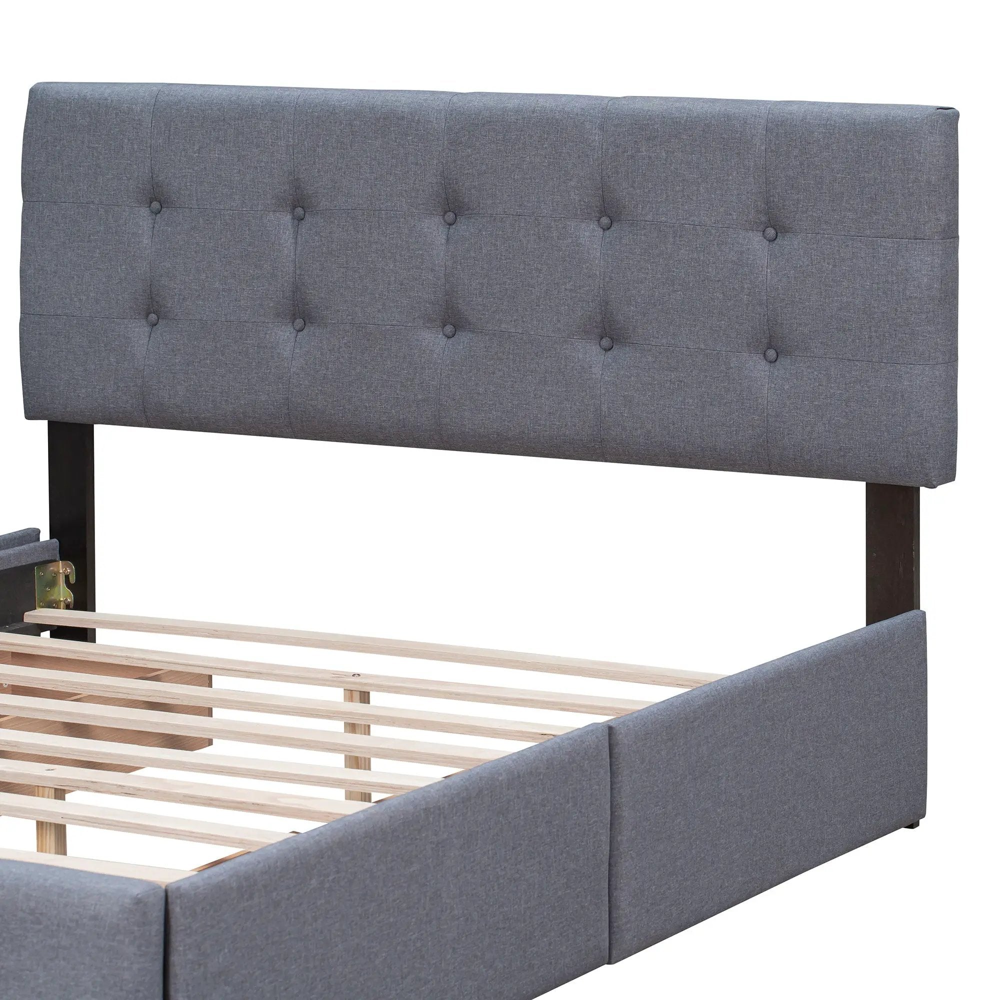 Upholstered Platform Bed With Classic Headboard And Drawers, No Box Spring Needed by HouseOfZazla