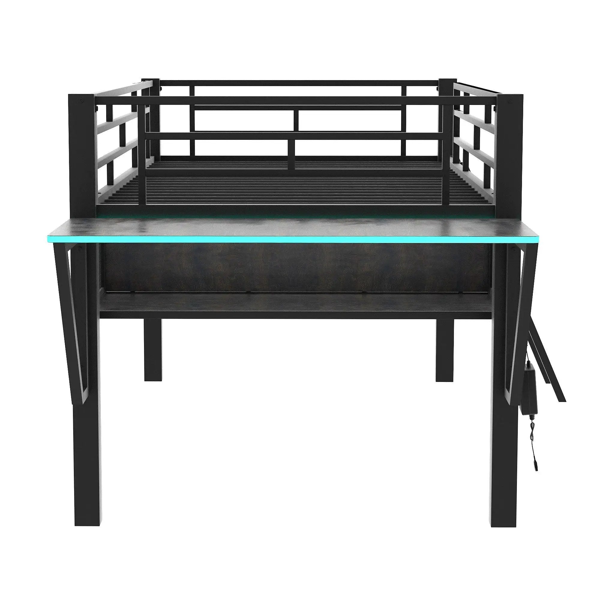 Modern Gaming Mid Loft Bed With Desk And LED Lights by Unique Piece Furniture