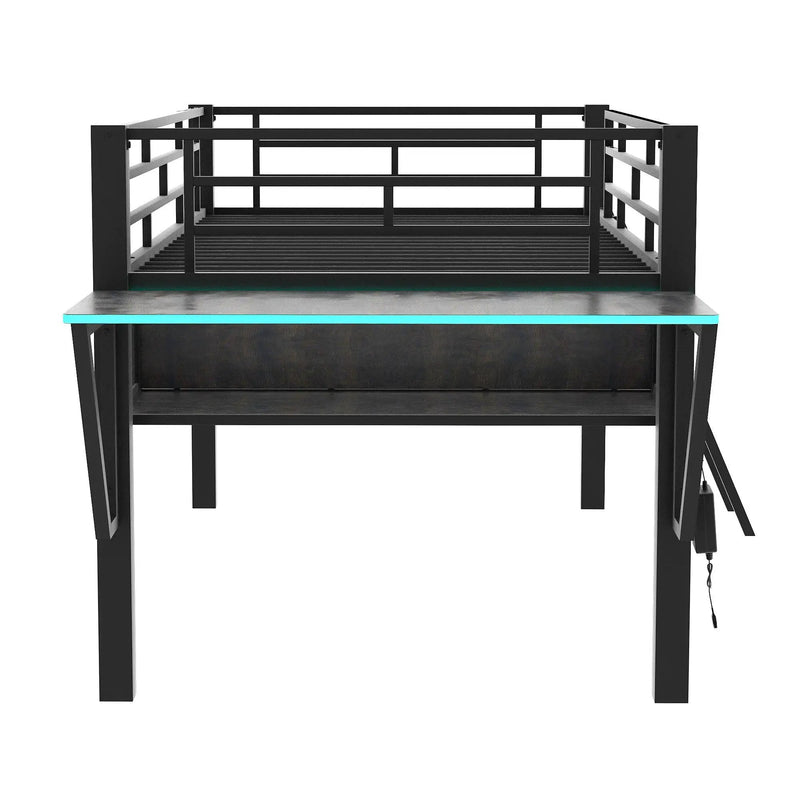 Modern Gaming Mid Loft Bed With Desk And LED Lights by Unique Piece Furniture