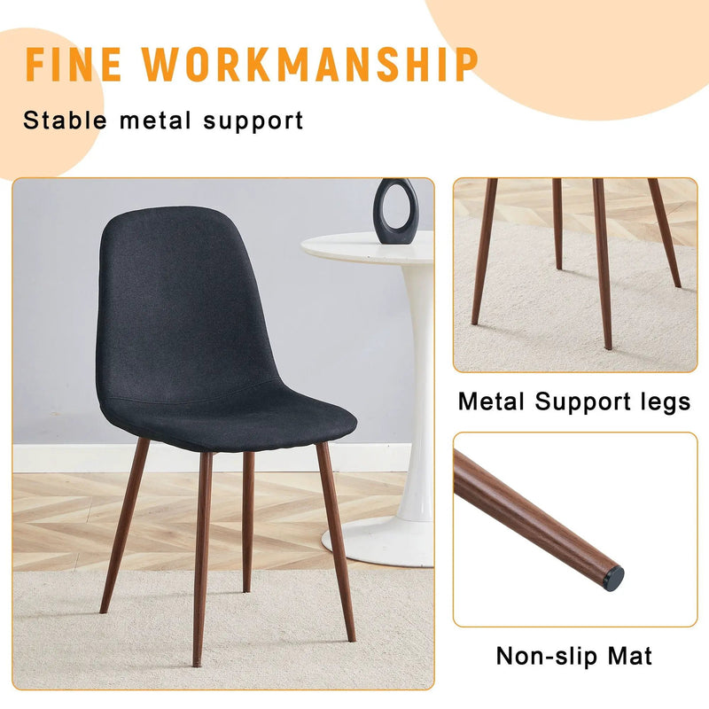 Luxury Simple Chair (Set of 4) Linen Cotton High Resilience Dining Chair With Metal Color Leg - Black / Walnut by HouseOfZazla