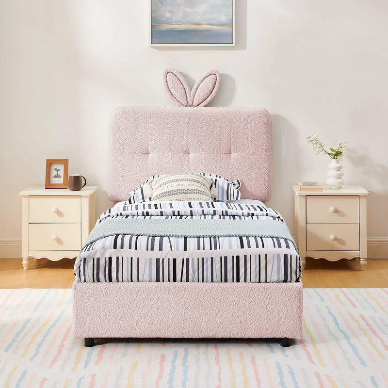 Upholstered Bed With Oversized Rabbit Ear Headboard, LED Lights & 4 Storage Drawers by Unique Piece Furniture