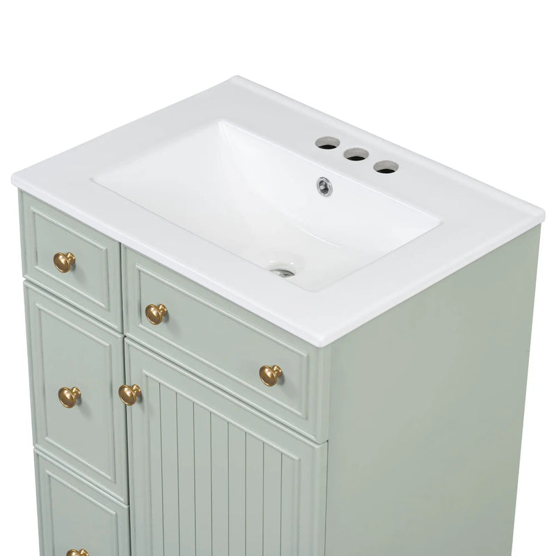 Transitional Style Bathroom Vanity Cabinet With Ceramic Sink