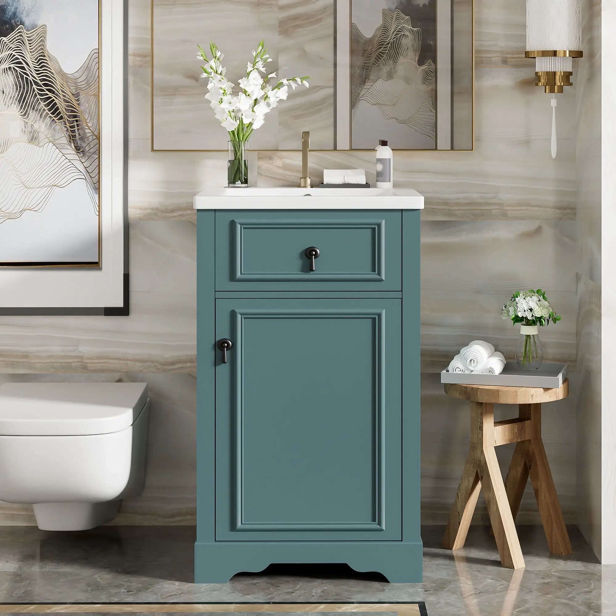 Elegant Bathroom Vanity With Ceramic Sink, Soft Close Door, Adjustable Shelf by Unique Piece Furniture