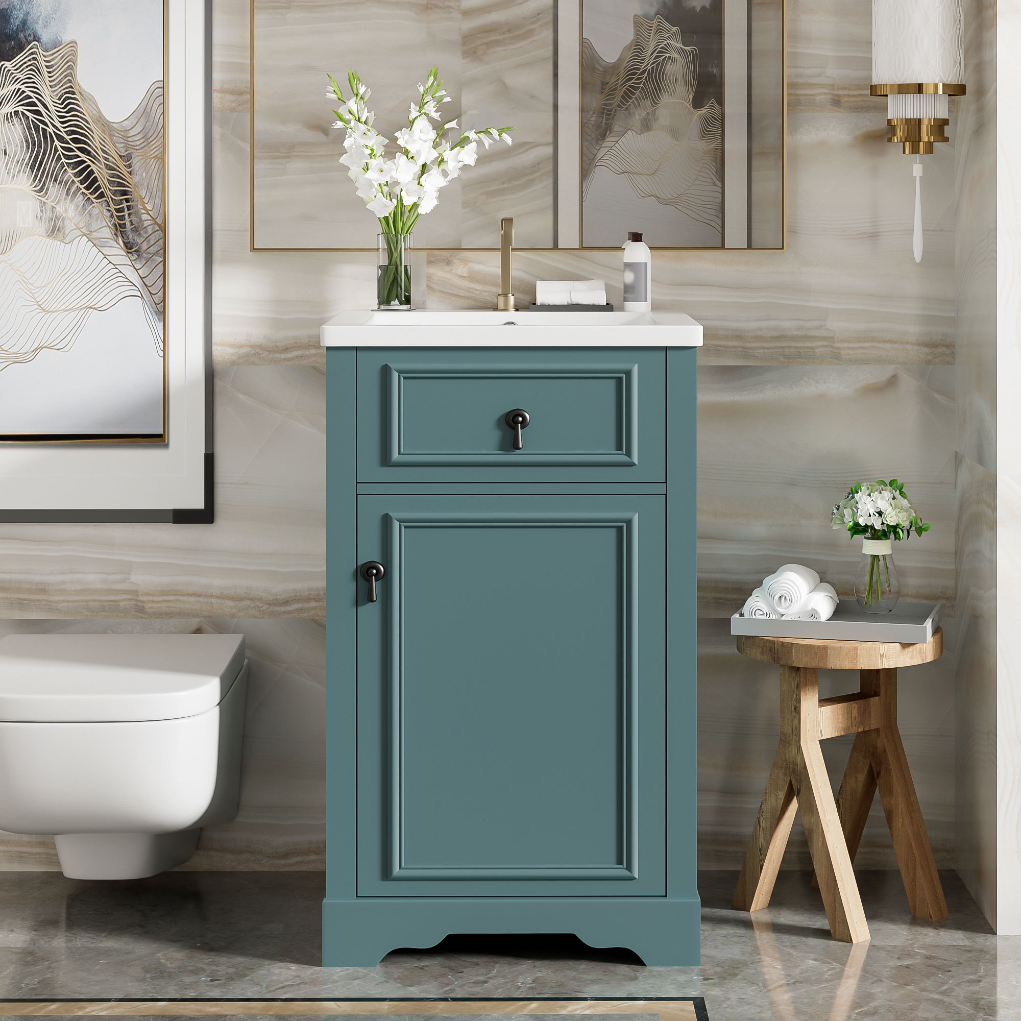 Elegant Bathroom Vanity With Ceramic Sink, Soft Close Door, Adjustable Shelf by HouseOfZazla