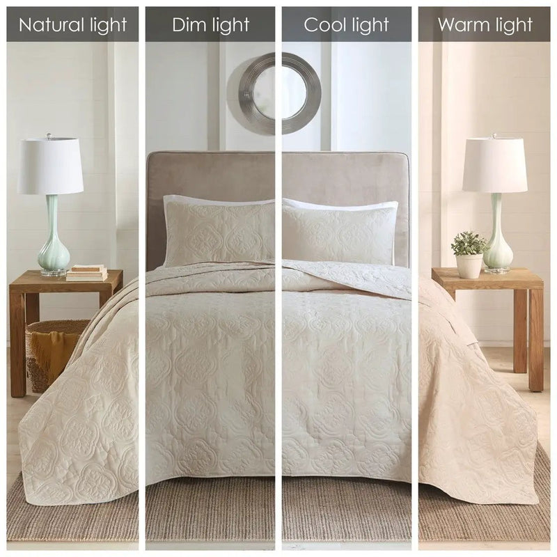 3 Piece Reversible Bedspread Set Cream King/Cal King by HouseOfZazla