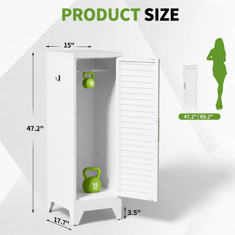 47.2" Narrow Metal Storage Closet with Louvered Door by HouseOfZazla
