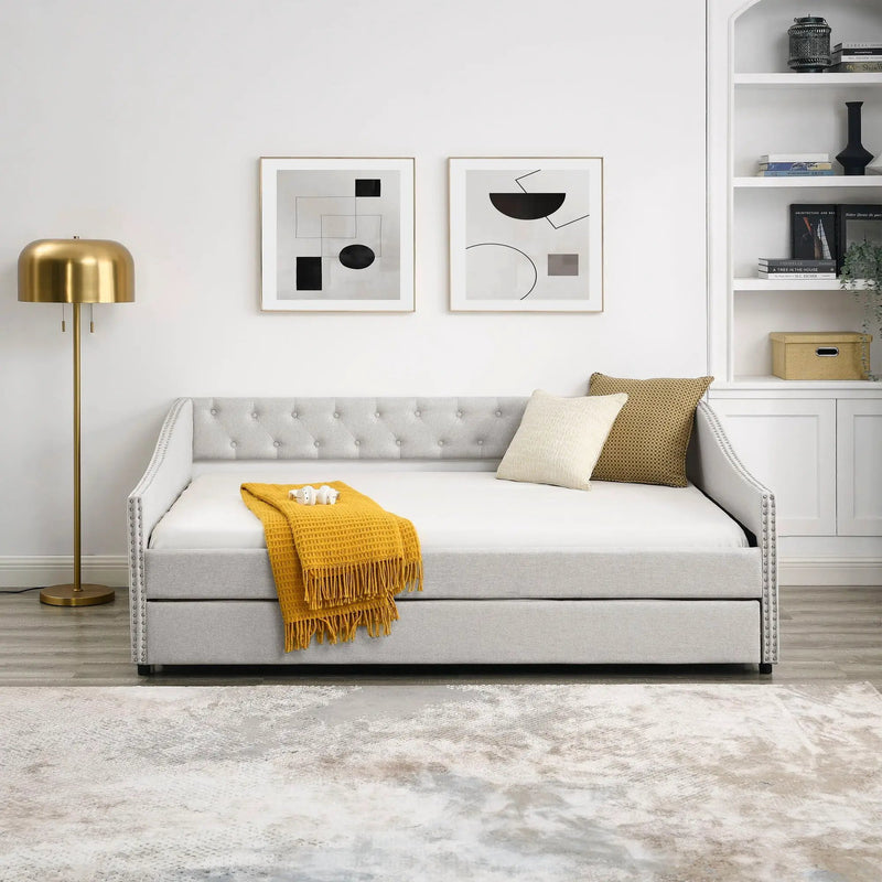 Upholstered Tufted Daybed With Drawers, Waved Arms by Unique Piece Furniture