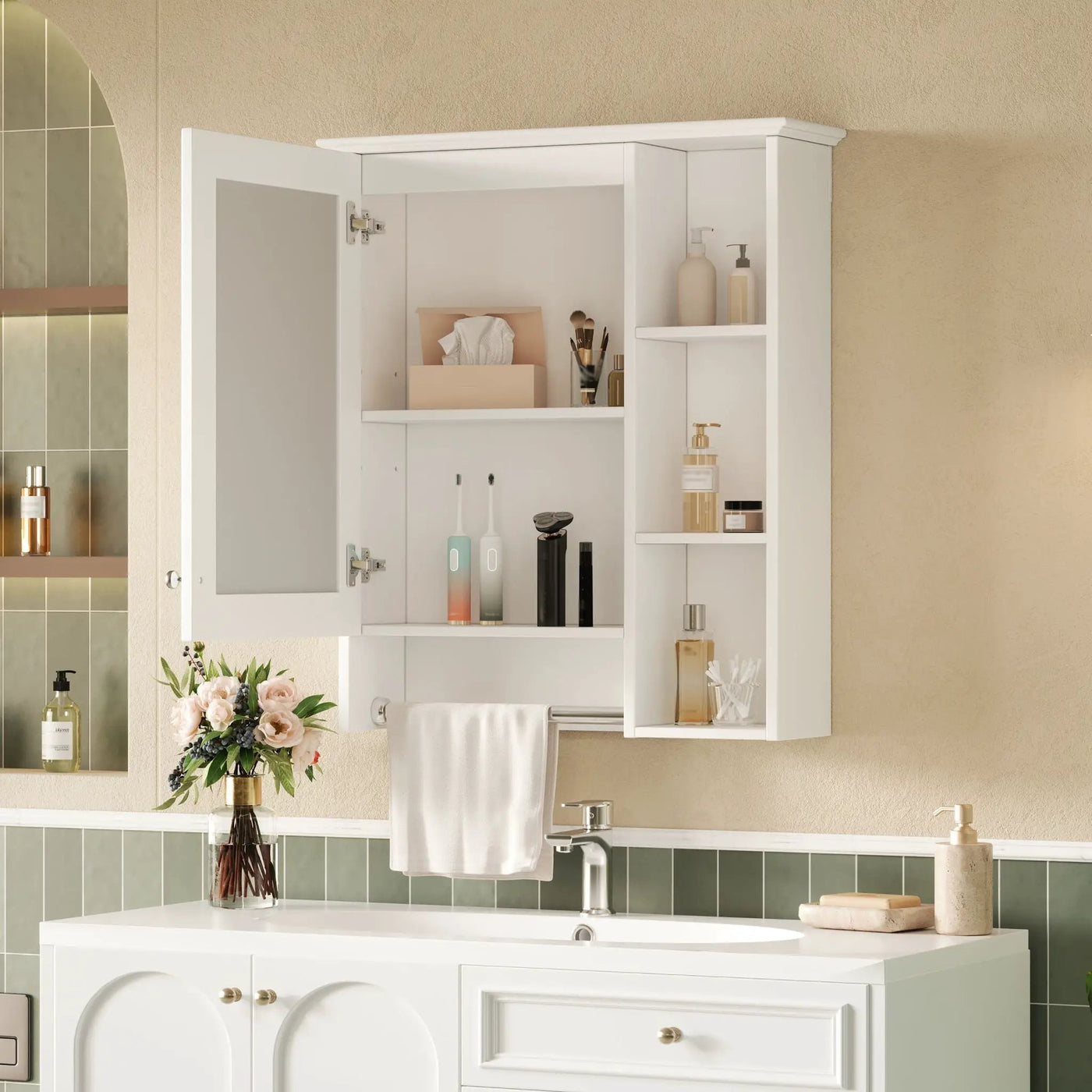 Modern 3 In 1 Bathroom Mirror Cabinet With Adjustable Shelf & Towel Bar by HouseOfZazla