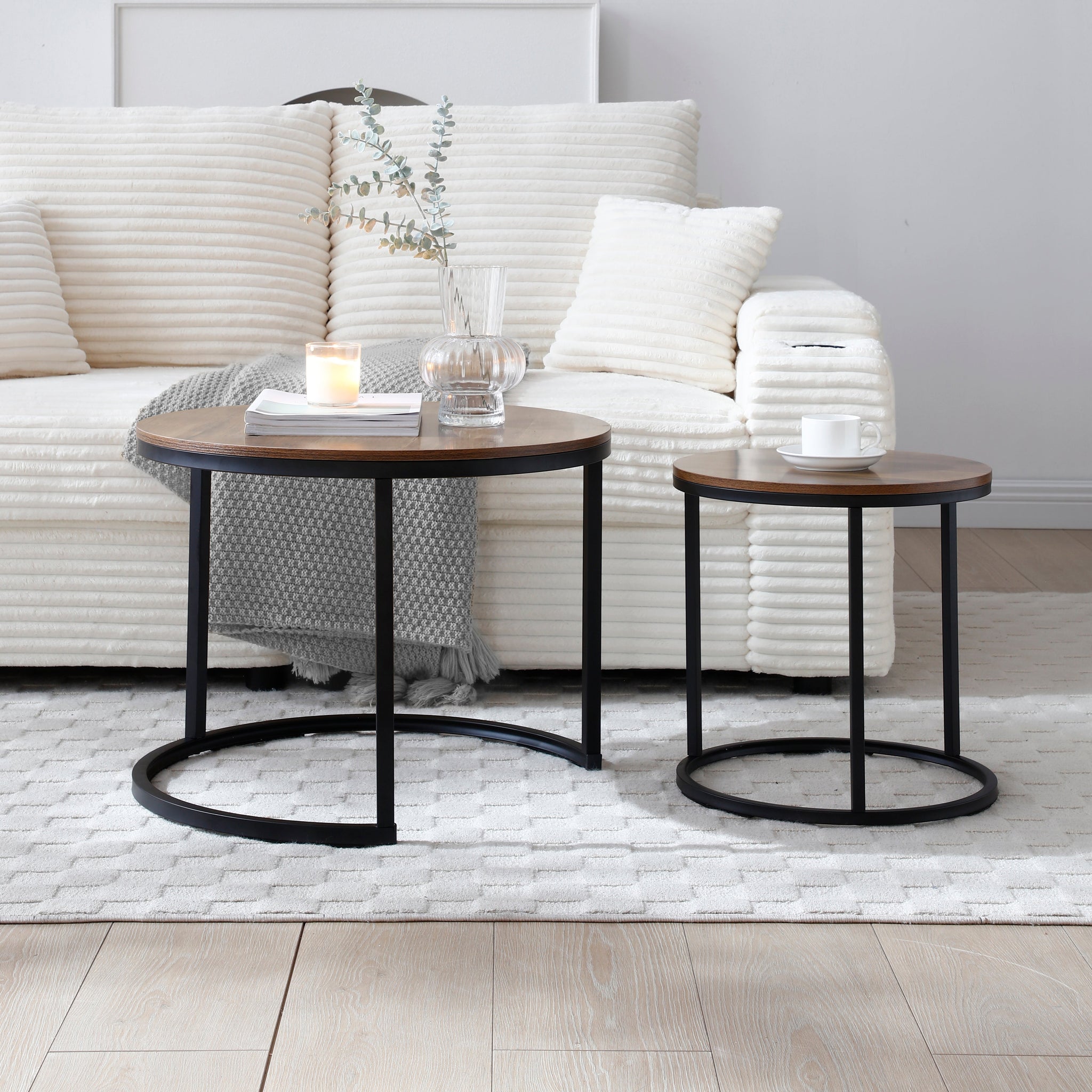 Set of 2 Nesting Round End Tables with Metal Frame by HouseOfZazla