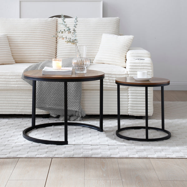Set of 2 Nesting Round End Tables with Metal Frame