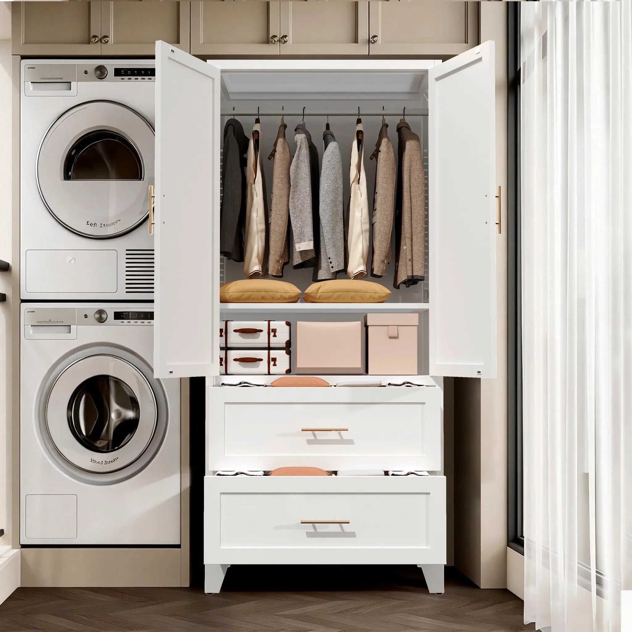 71" Tall Metal Wardrobe Cabinet with 2 Drawers and Hanging Rod by HouseOfZazla