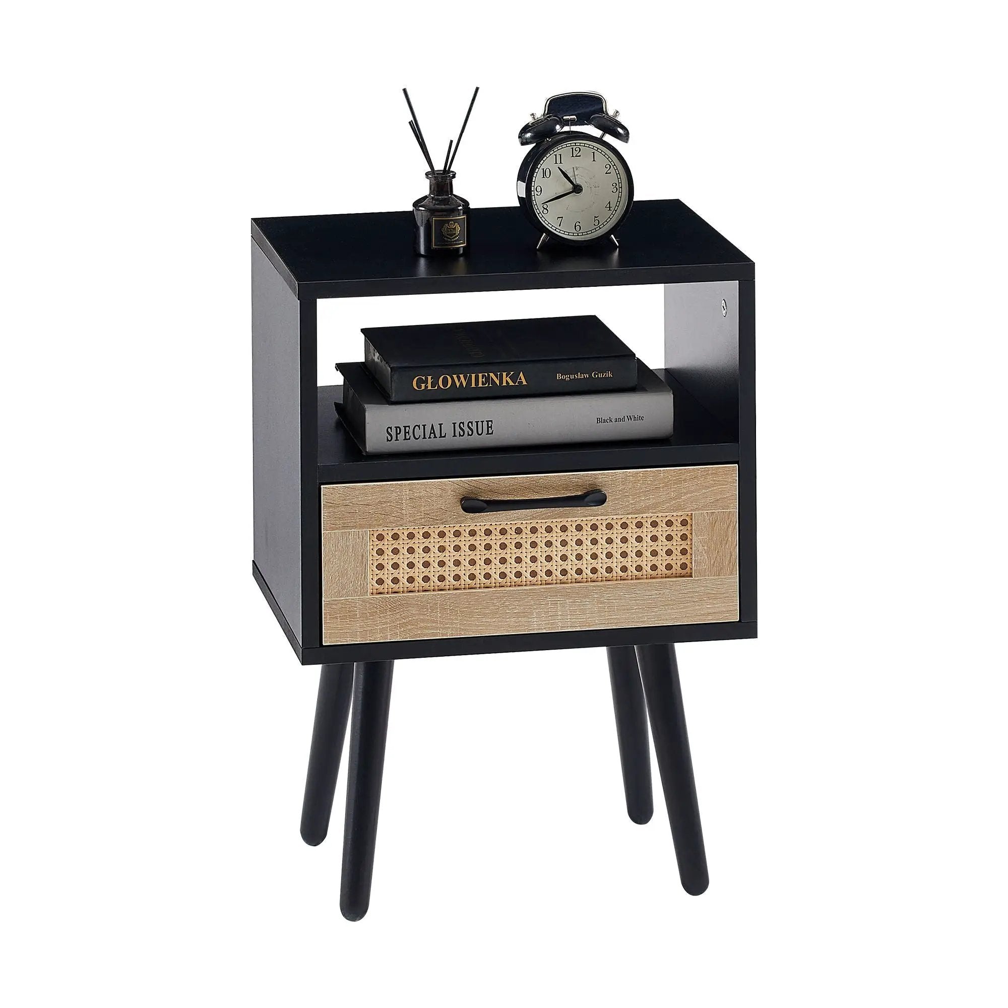 15.75" Rattan End Table With Drawer And Solid Wood Legs, Modern Nightstand, Side Table For Living Room, Bedroom by Unique Piece Furniture