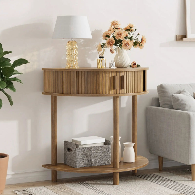 Half Moon Console Table For Living Room - Walnut by HouseOfZazla