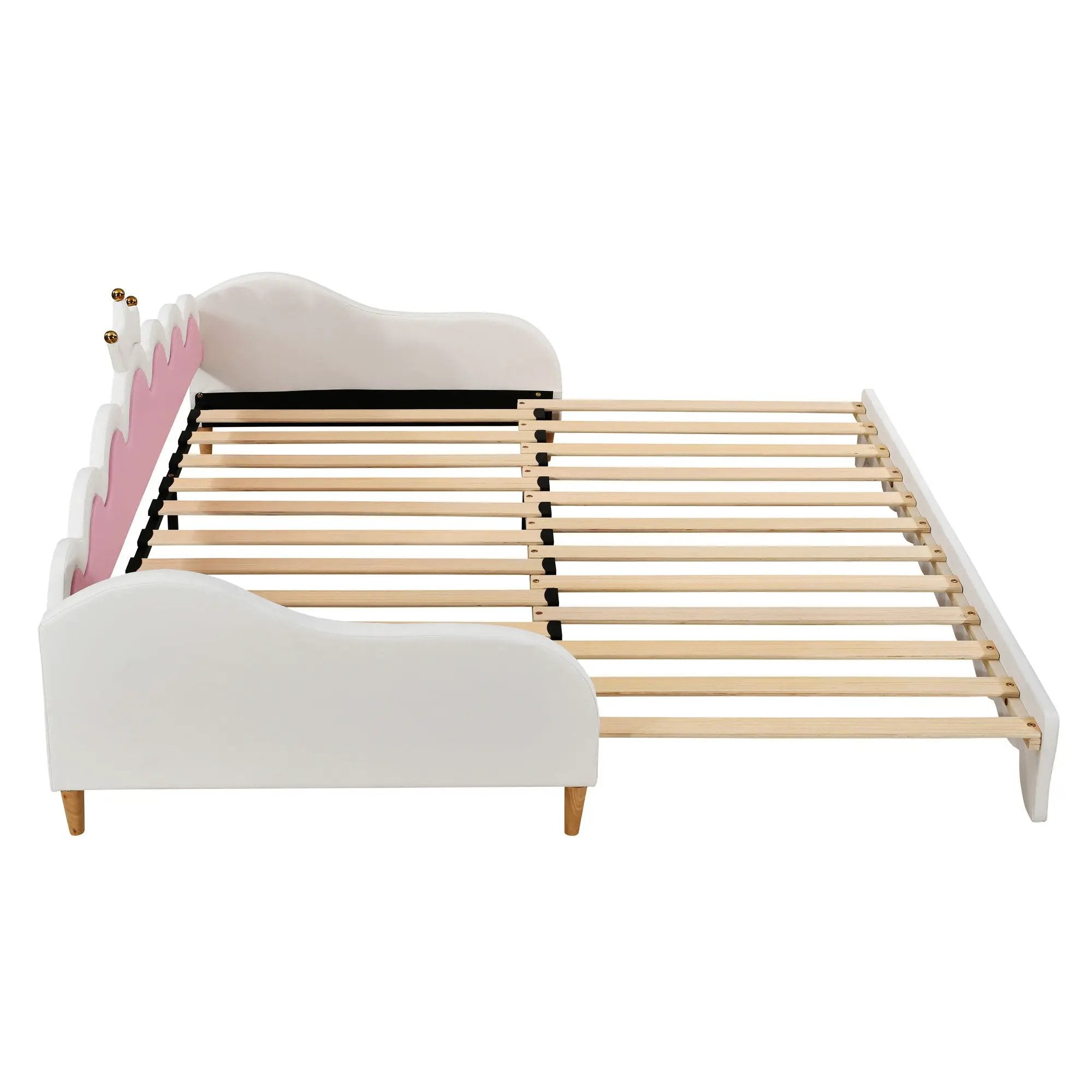 Extending Daybed With LED Lights, Modern Upholstered Princess Daybed With Crown Headboard by HouseOfZazla