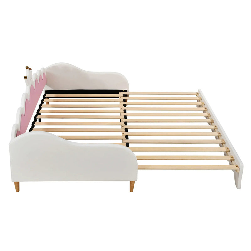Extending Daybed With LED Lights, Modern Upholstered Princess Daybed With Crown Headboard by HouseOfZazla