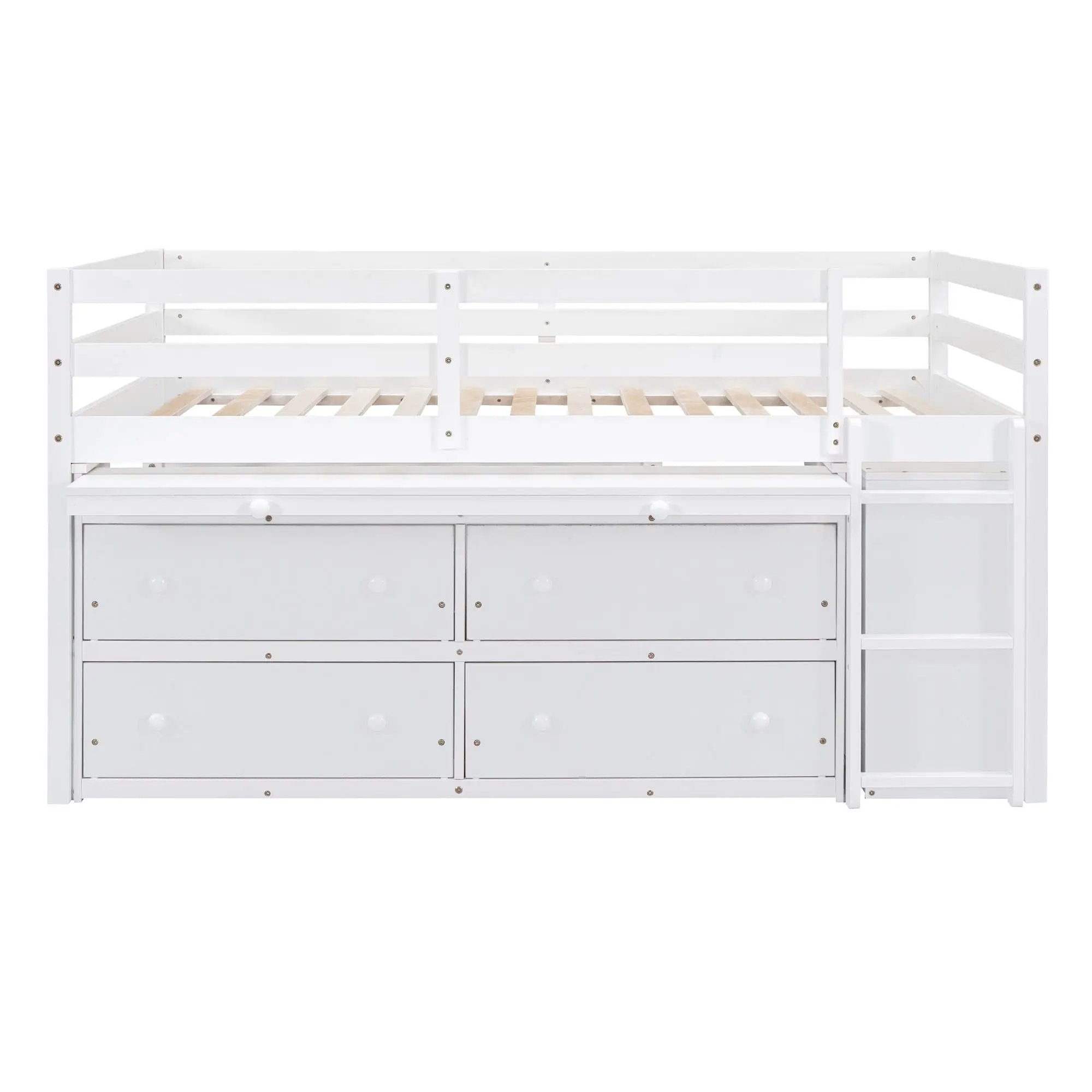 Loft Bed With Retractable Writing Desk And 4 Drawers, With Lateral Portable Desk And Shelves by Unique Piece Furniture