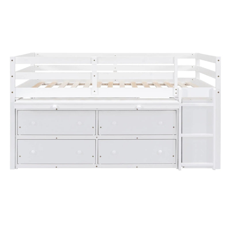 Loft Bed With Retractable Writing Desk And 4 Drawers, With Lateral Portable Desk And Shelves by HouseOfZazla