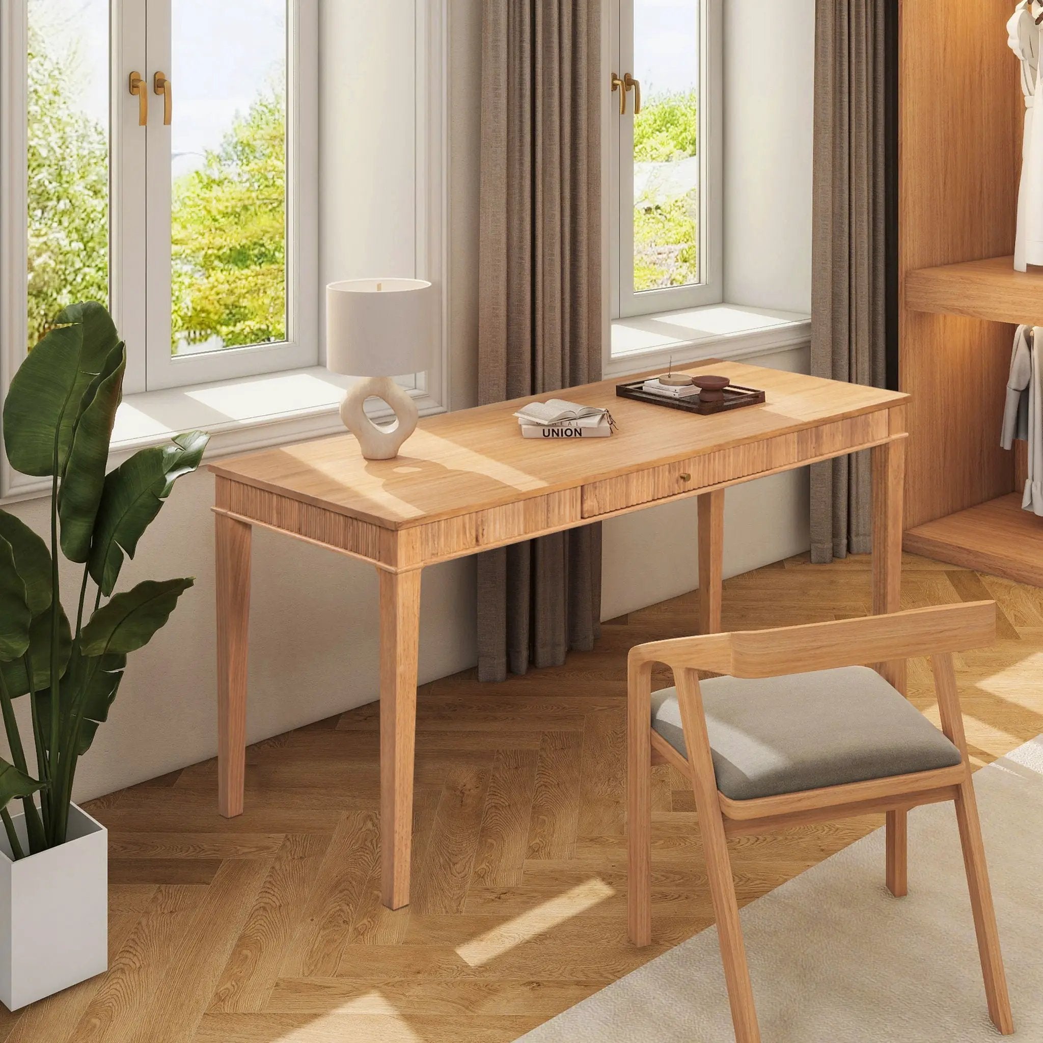 Dumont - Modern Farmhouse 1 Drawer Fluted Home Office Writing Desk - Natural Blonde by Unique Piece Furniture