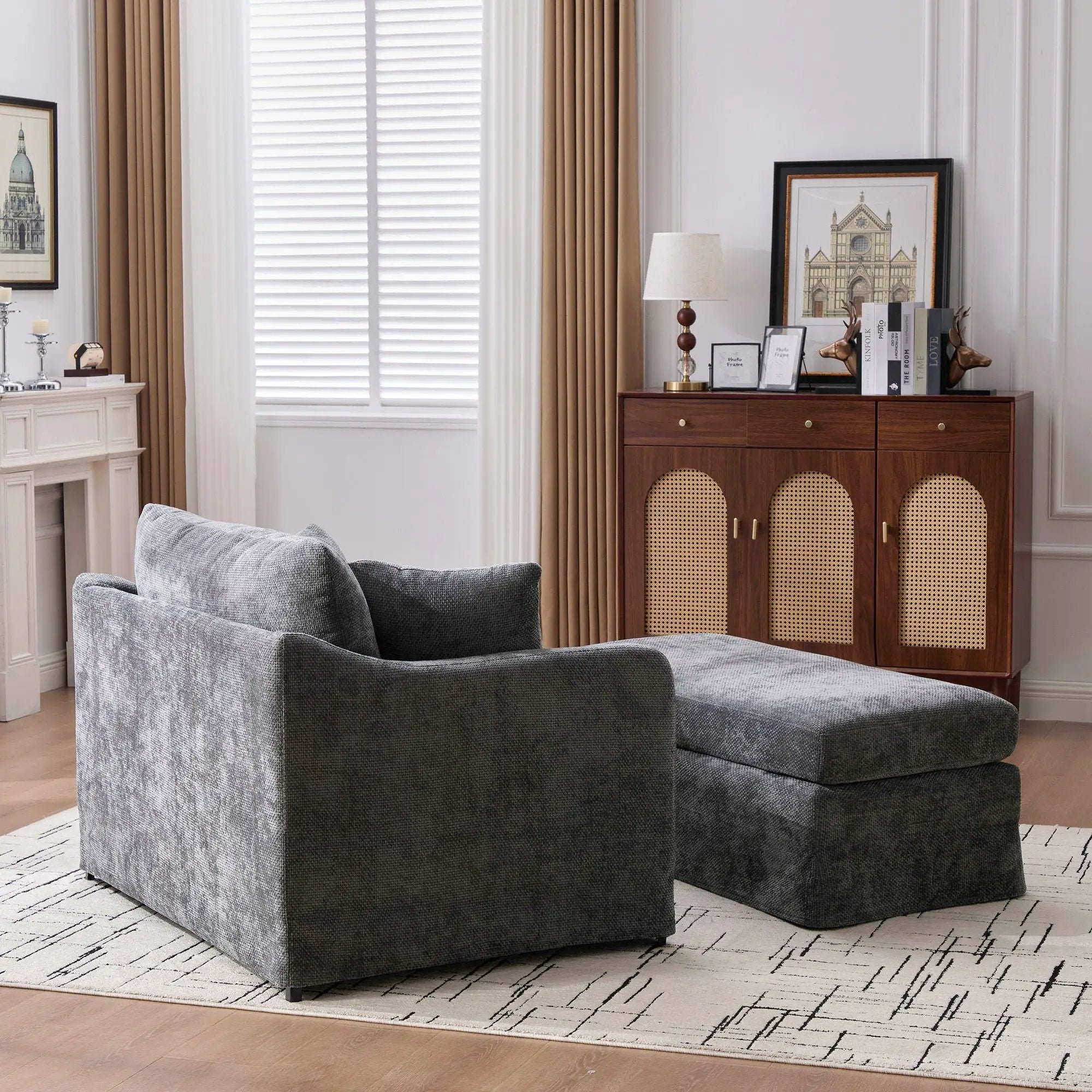 Accent Chair With Ottoman, Includes 2 Bolster Pillows by Unique Piece Furniture
