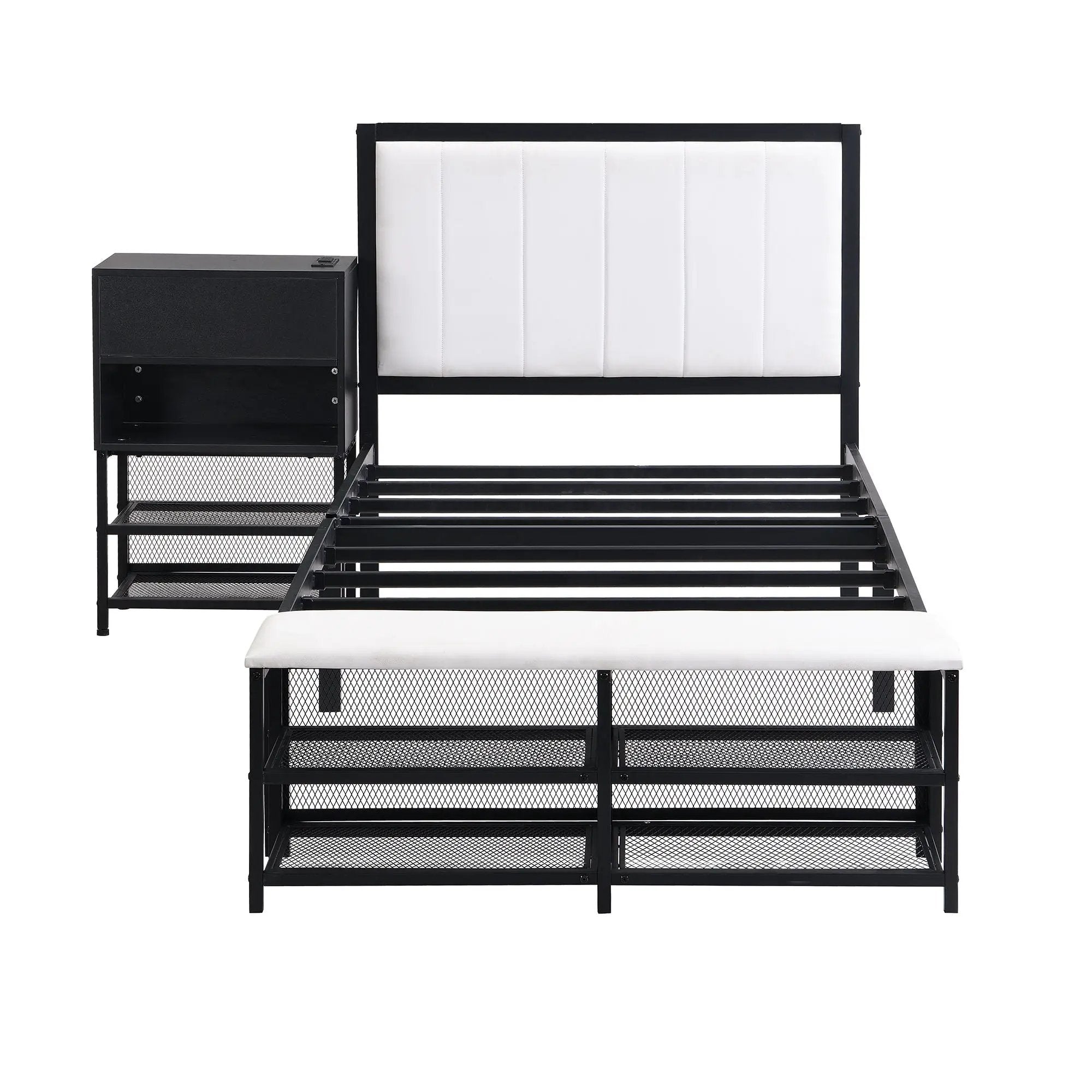Platform Bed With 2 Tier Storage Shelves, Storage Cabinet by HouseOfZazla