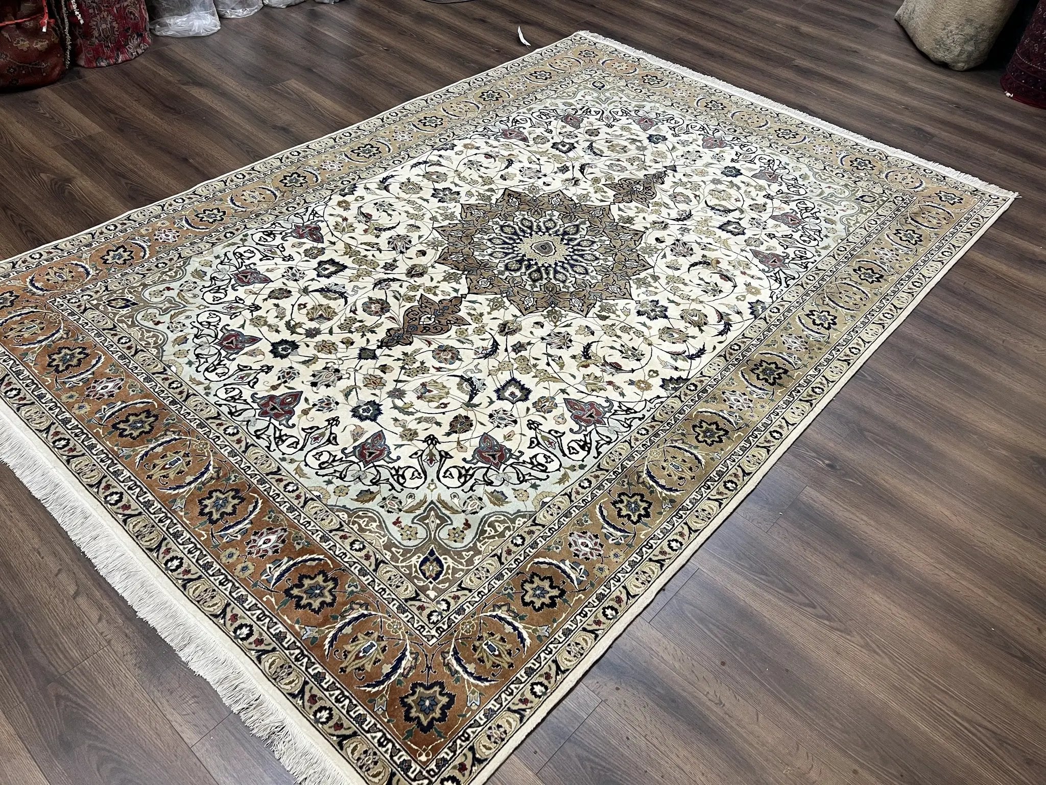 Wonderful Persian Tabriz Rug 7x10, Floral Medallion, Very Fine Oriental Carpet, Ivory by Jewel Rugs