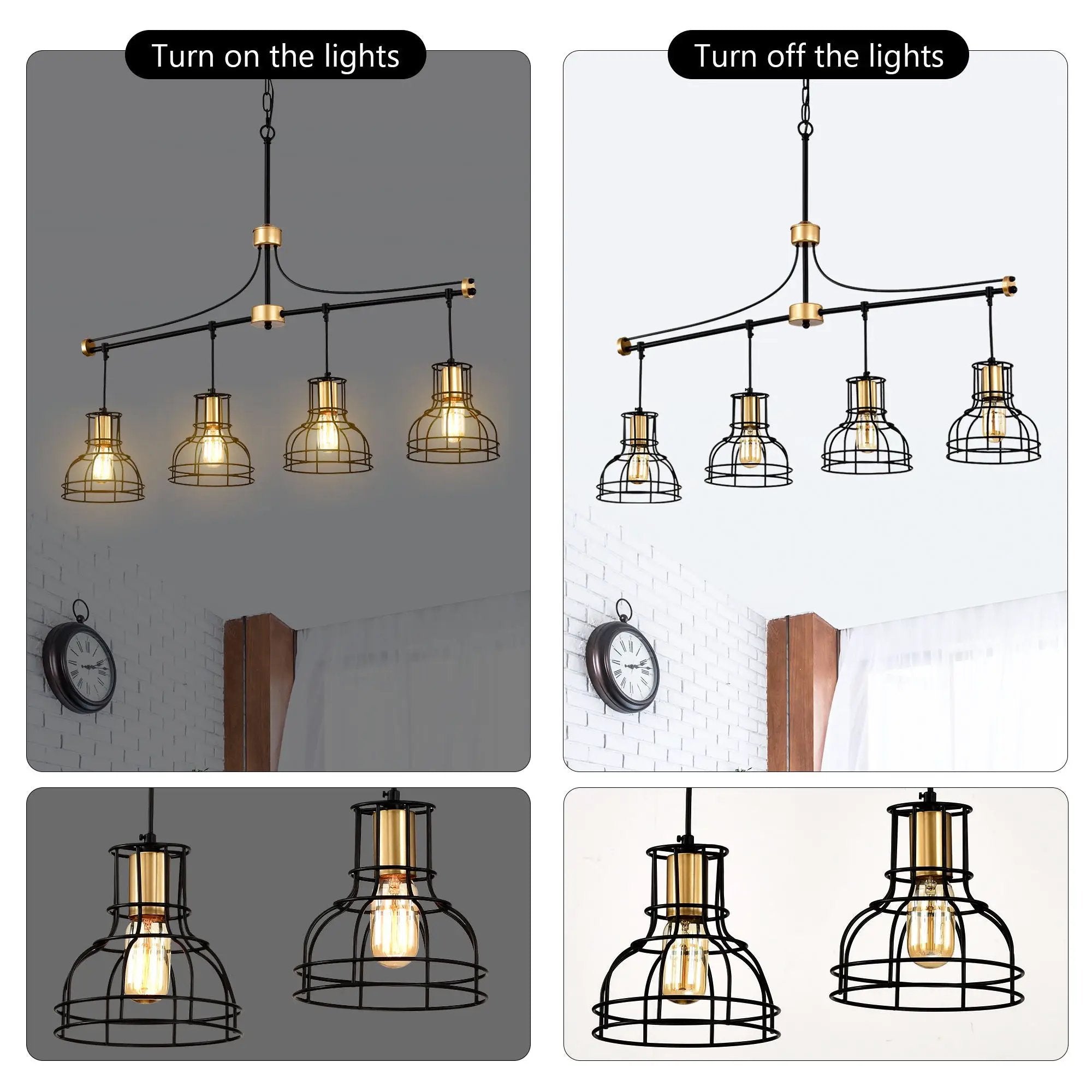 Dining Room Light Fixture / Chandelier Table, 40 -" Hanging For Farmhouse Linear Chandeliers, 5 Light Kitchen Island Lighting Ceiling Chandelier, With Metal Lampshade - Gold / Matte Black by HouseOfZazla