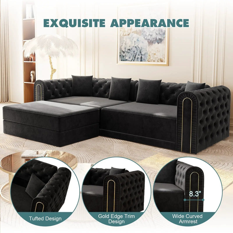 3-In-1 Convertible Sleeper Sofa With Movable Ottoman For Living Room