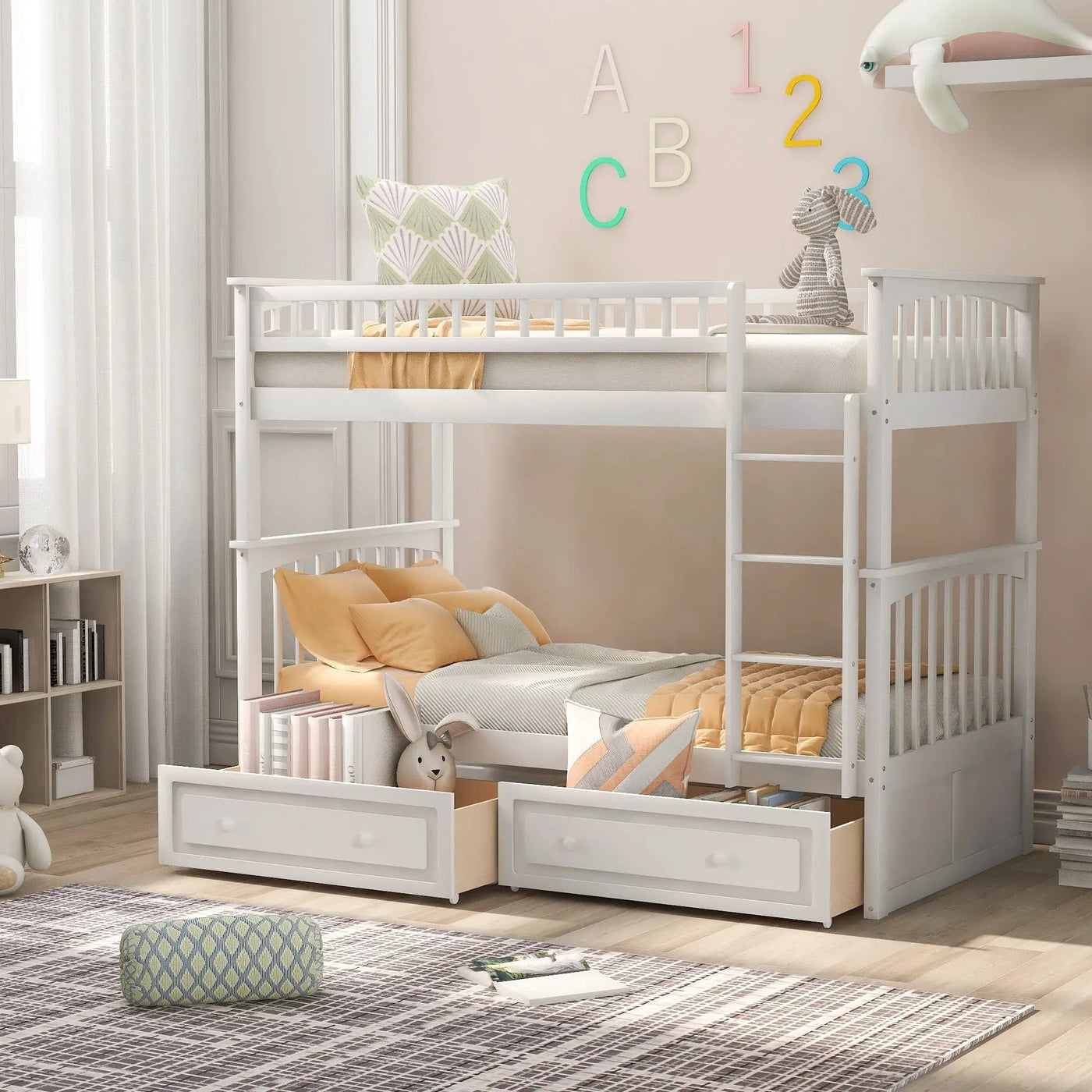 Twin Over Twin Bunk Bed With Drawers, Convertible Beds by HouseOfZazla